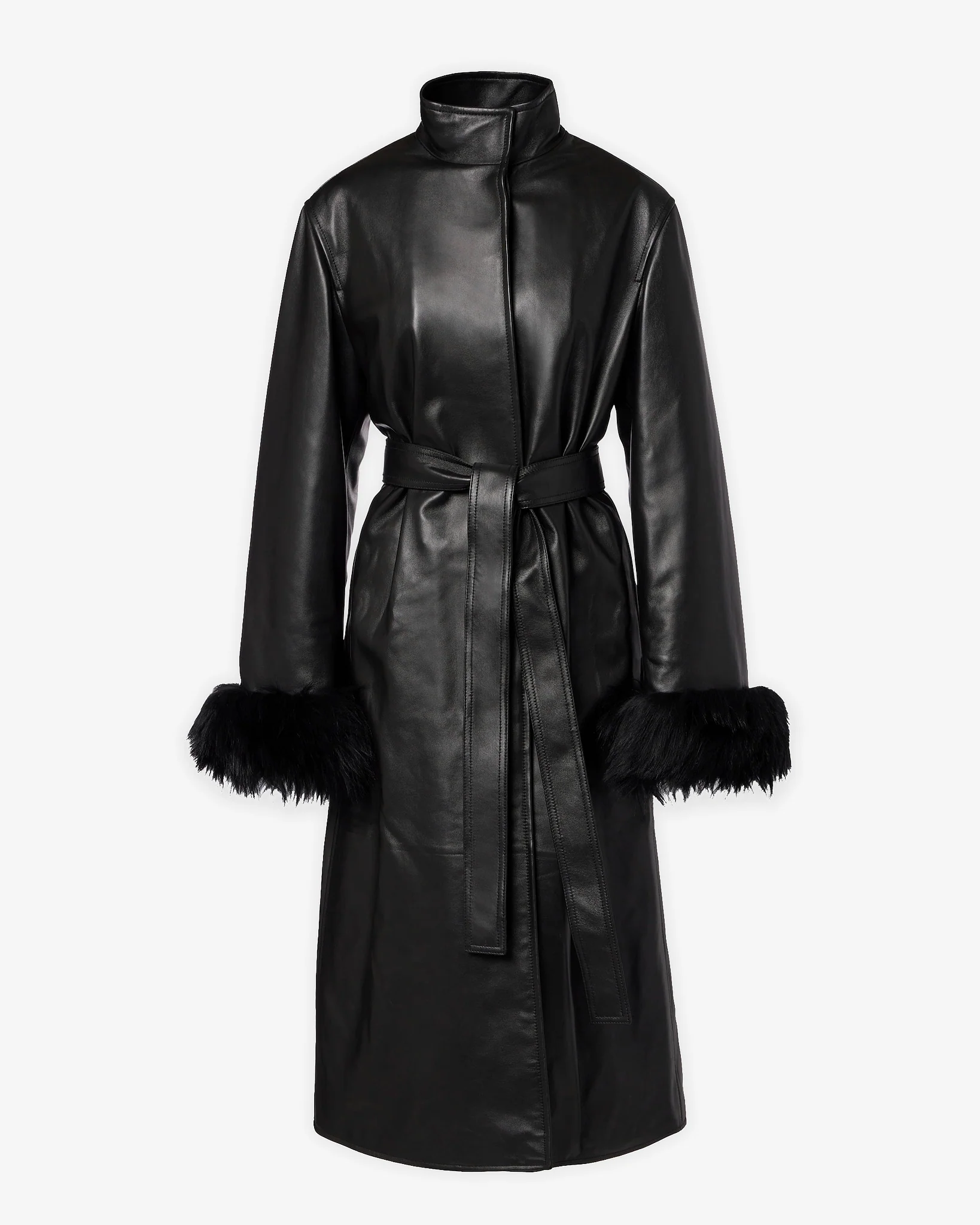 Alaia black leather long coat