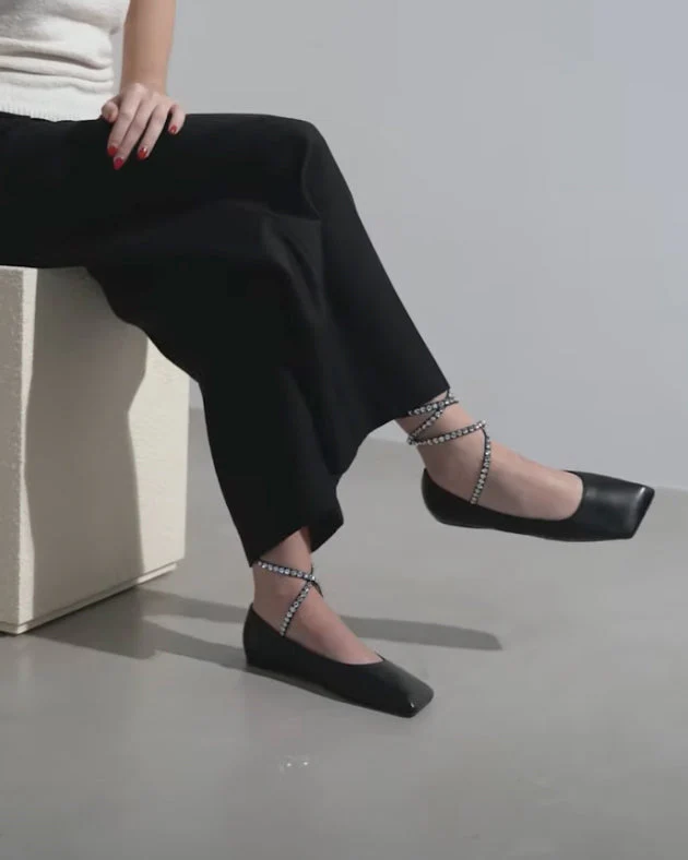 Ane black leather lace up flats - Image 7