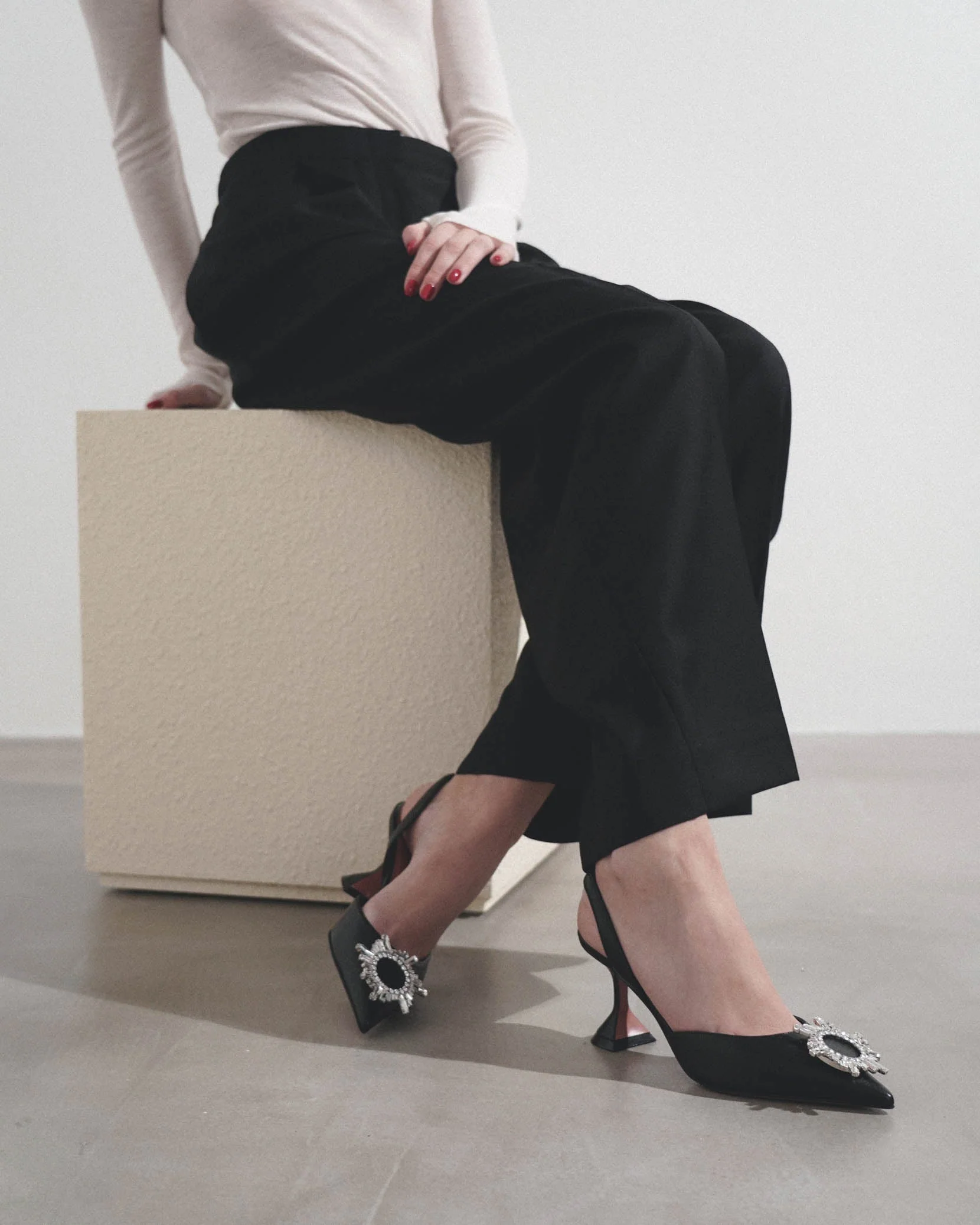 Begum sling 70 crystal embellished black leather pumps - Image 2