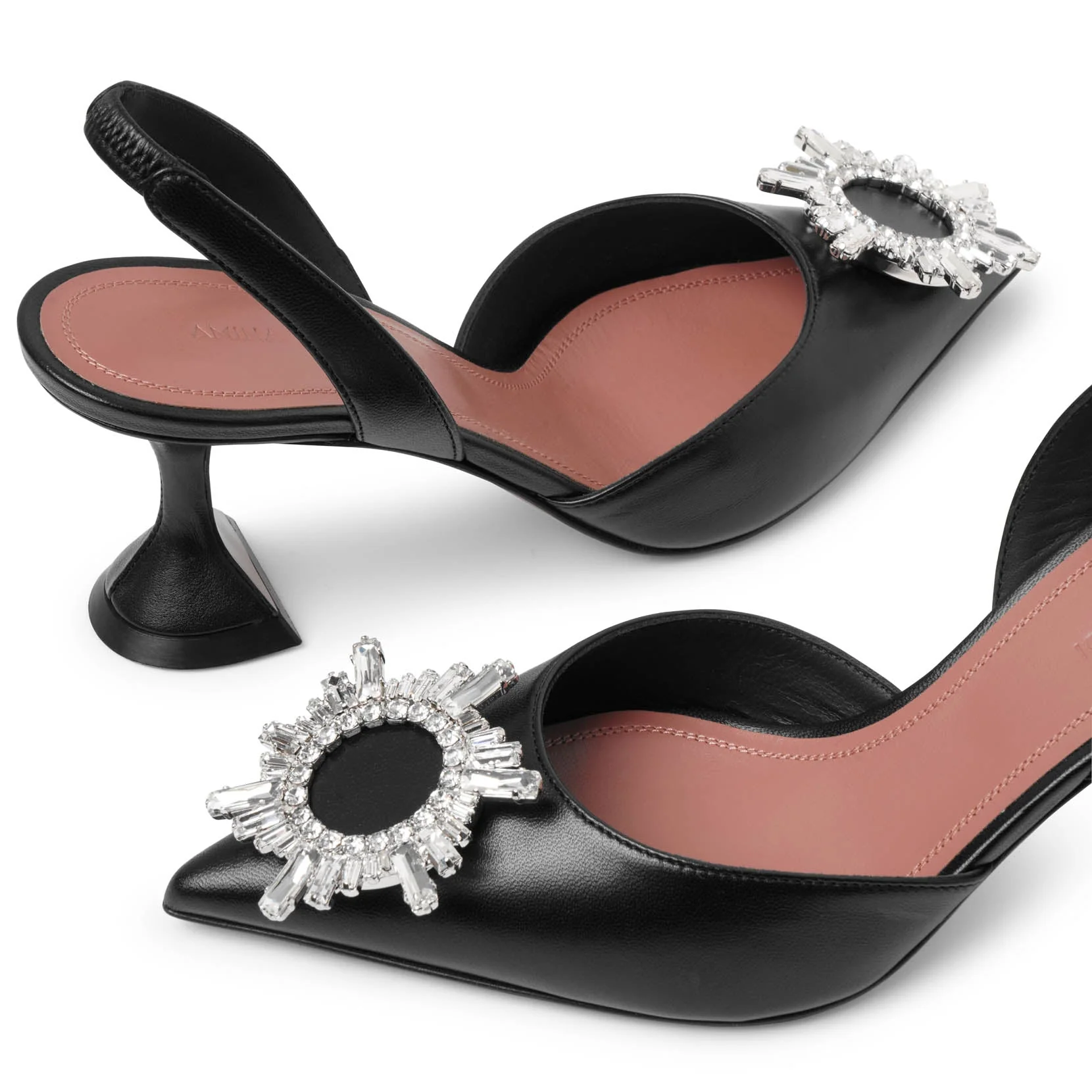 Begum sling 70 crystal embellished black leather pumps - Image 5