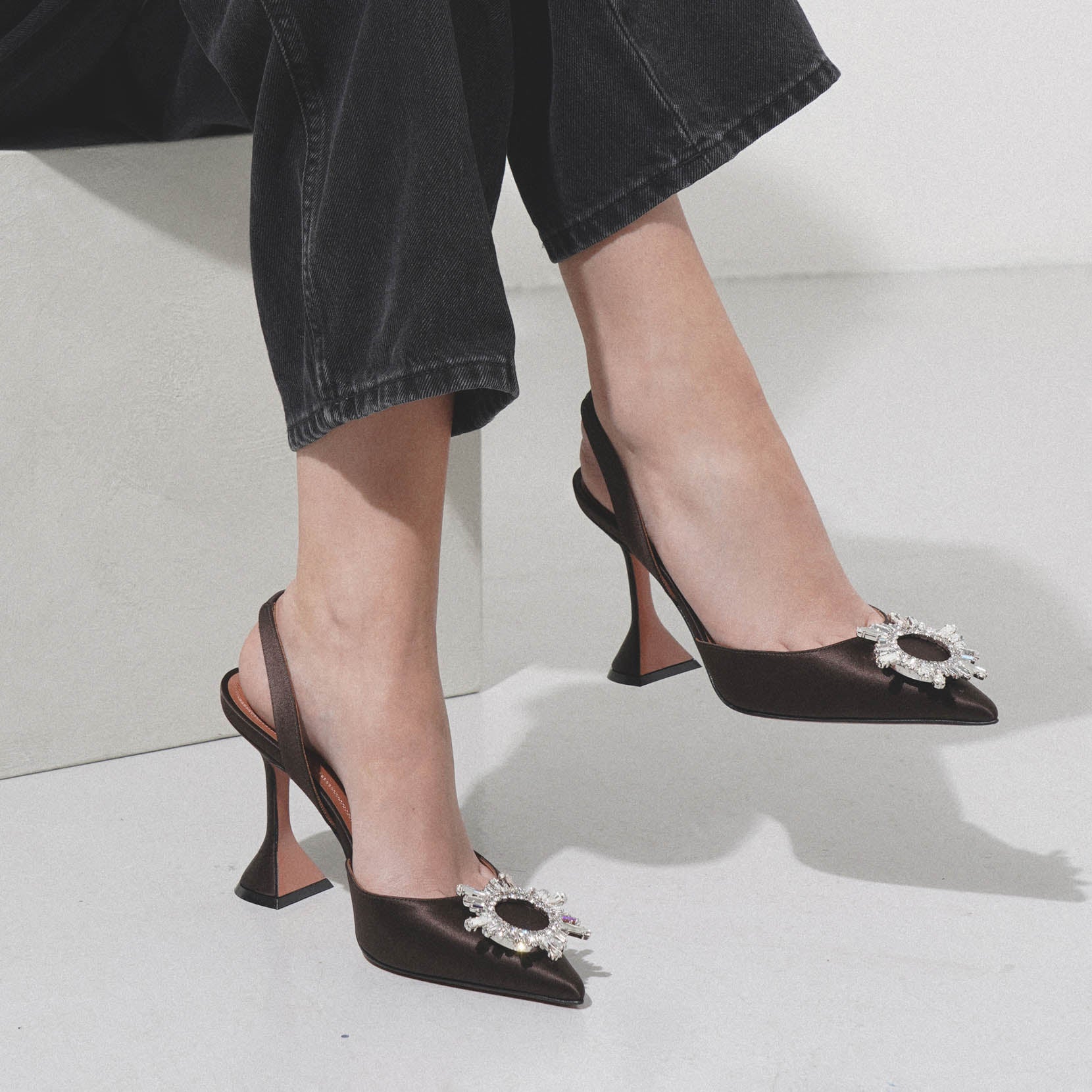 Begum sling 95 dark brown satin pumps - Image 6