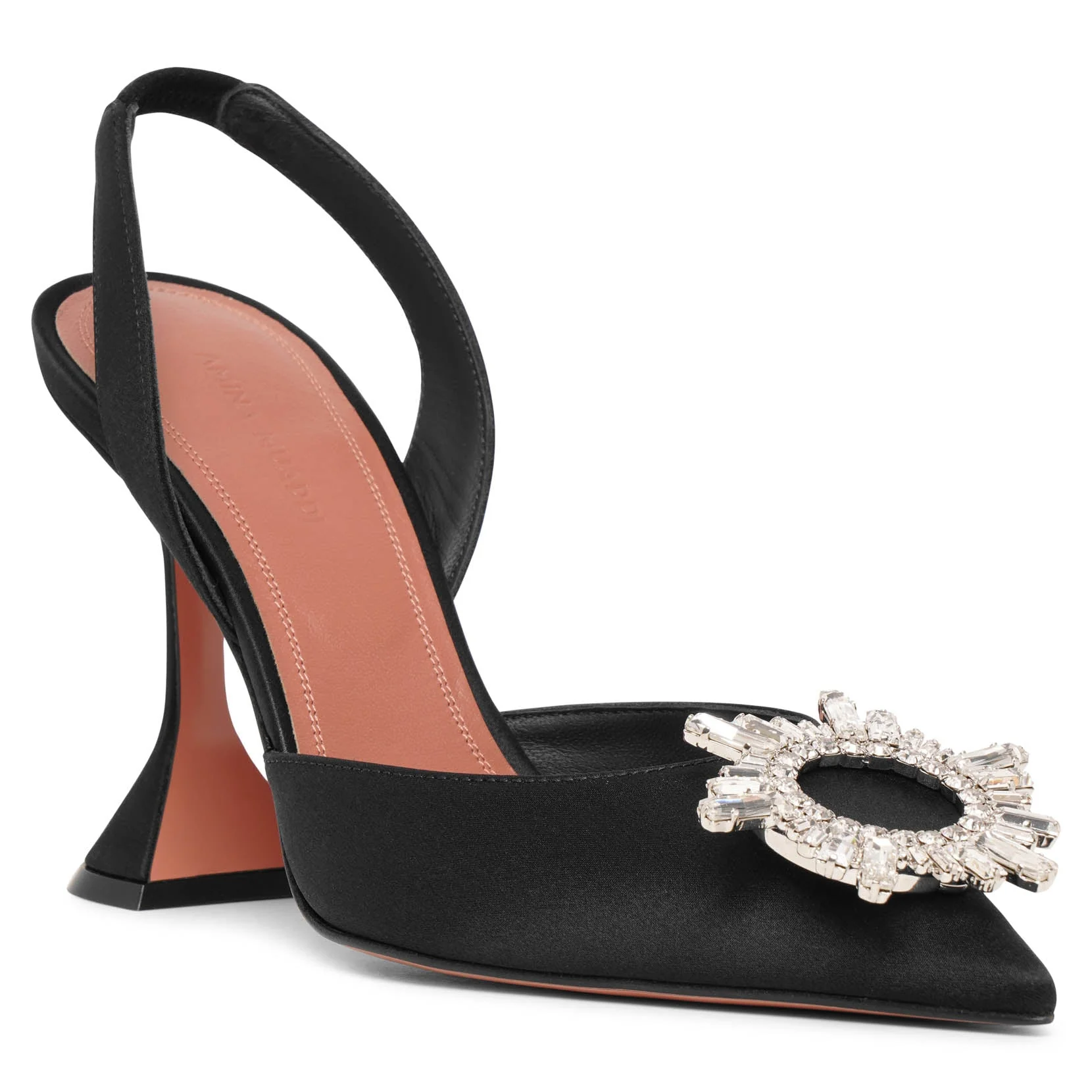 Begum sling crystal embellished black satin pumps - Image 2