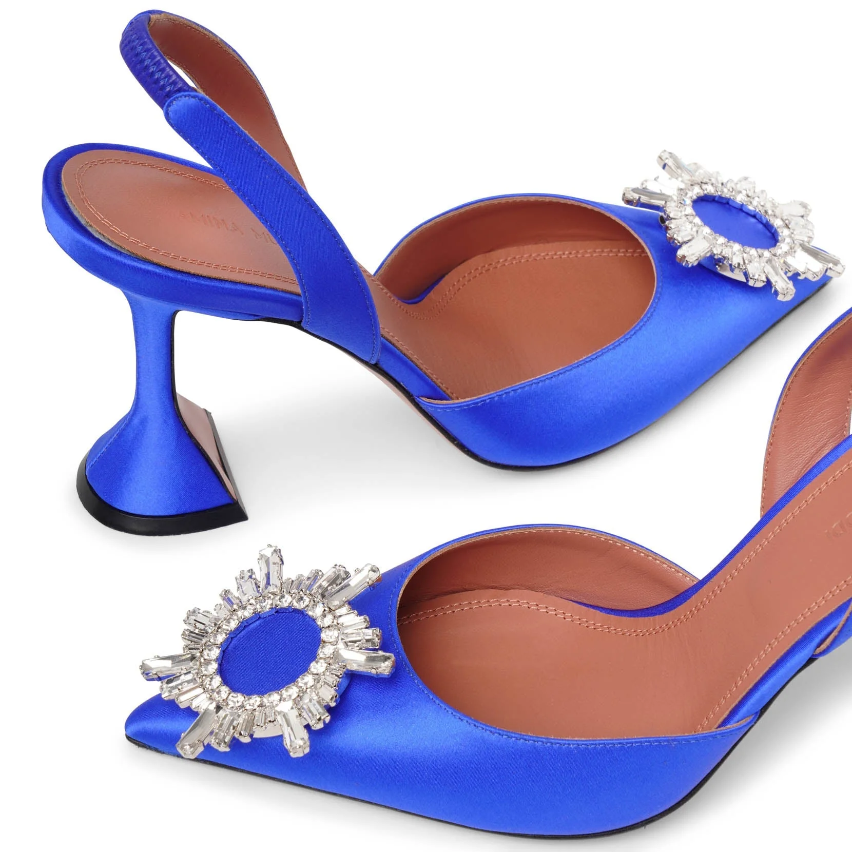 Begum sling crystal embellished blue satin pumps - Image 5