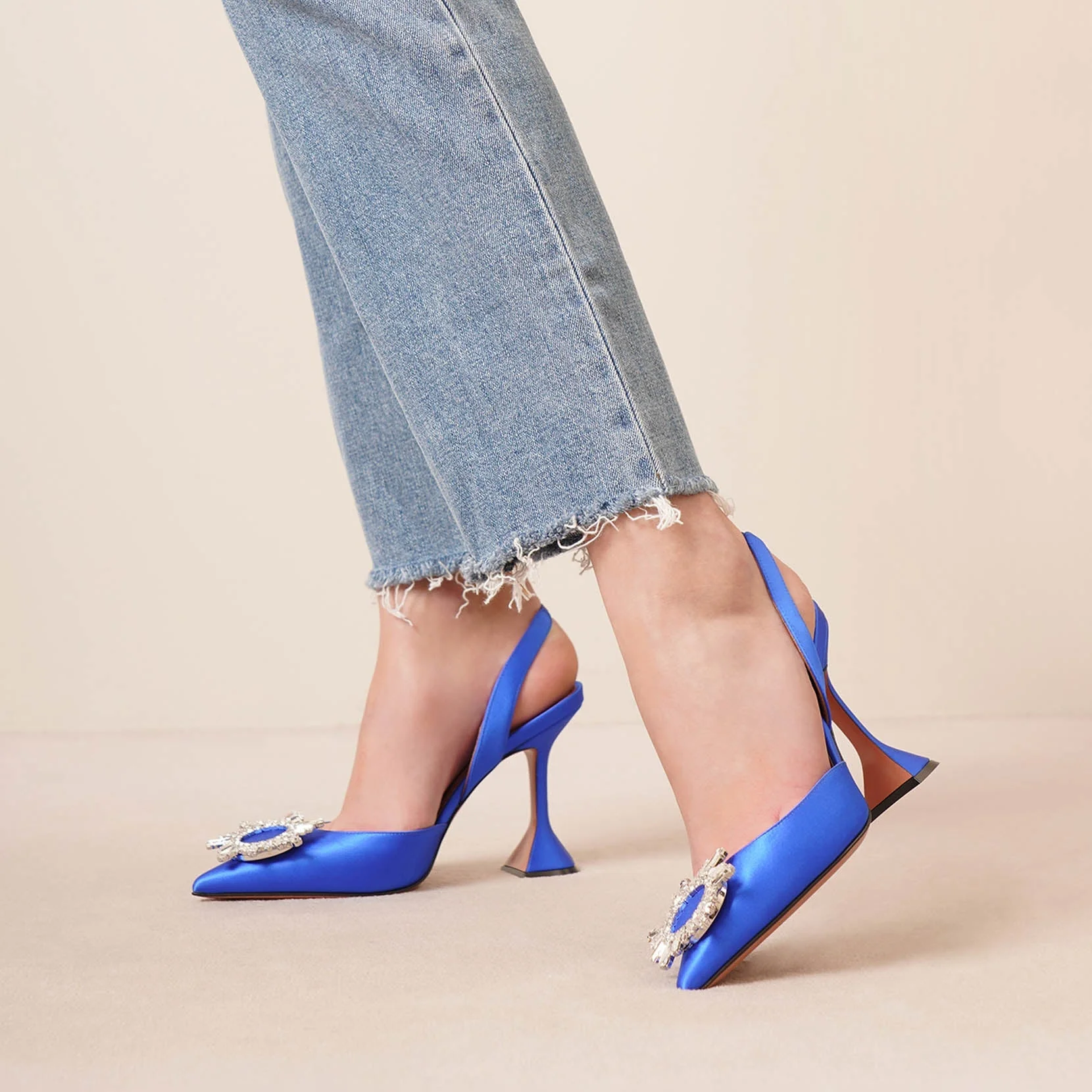 Begum sling crystal embellished blue satin pumps - Image 6