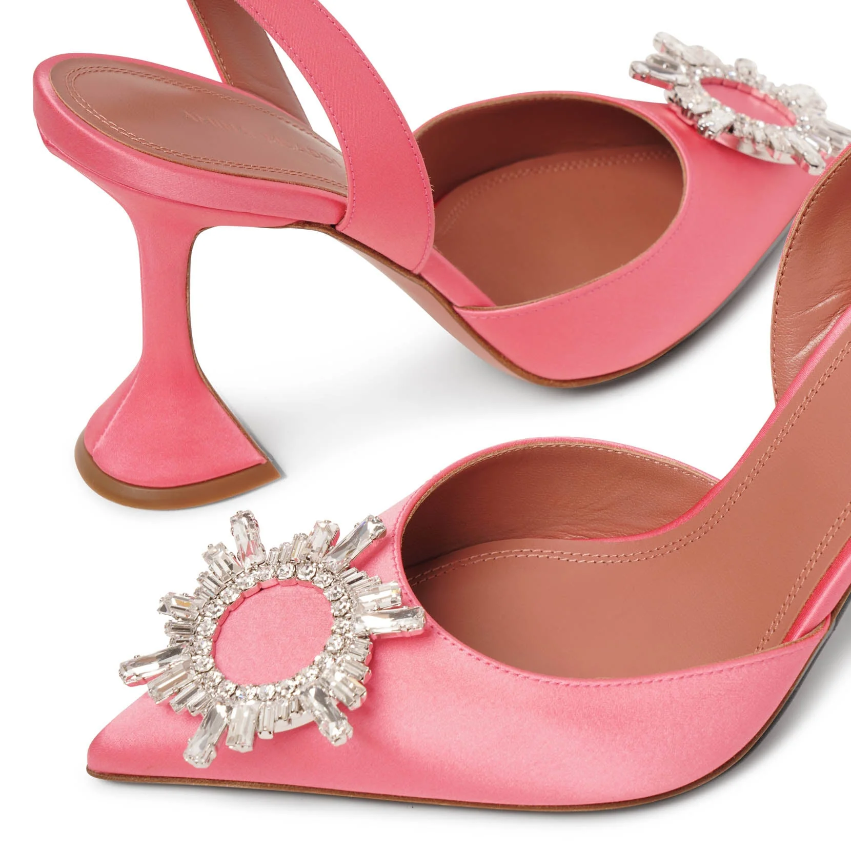 Begum sling crystal embellished pink satin pumps - Image 5