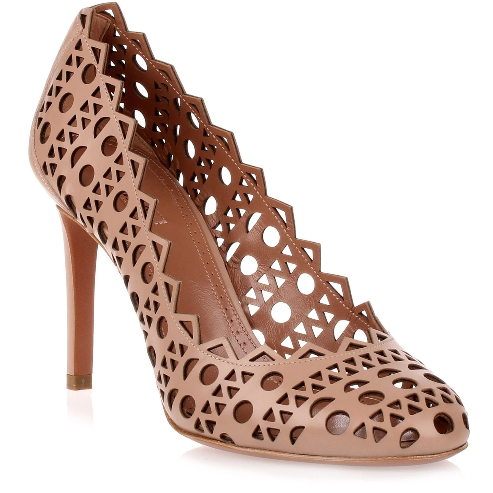 Beige leather laser-cut pump - Image 2