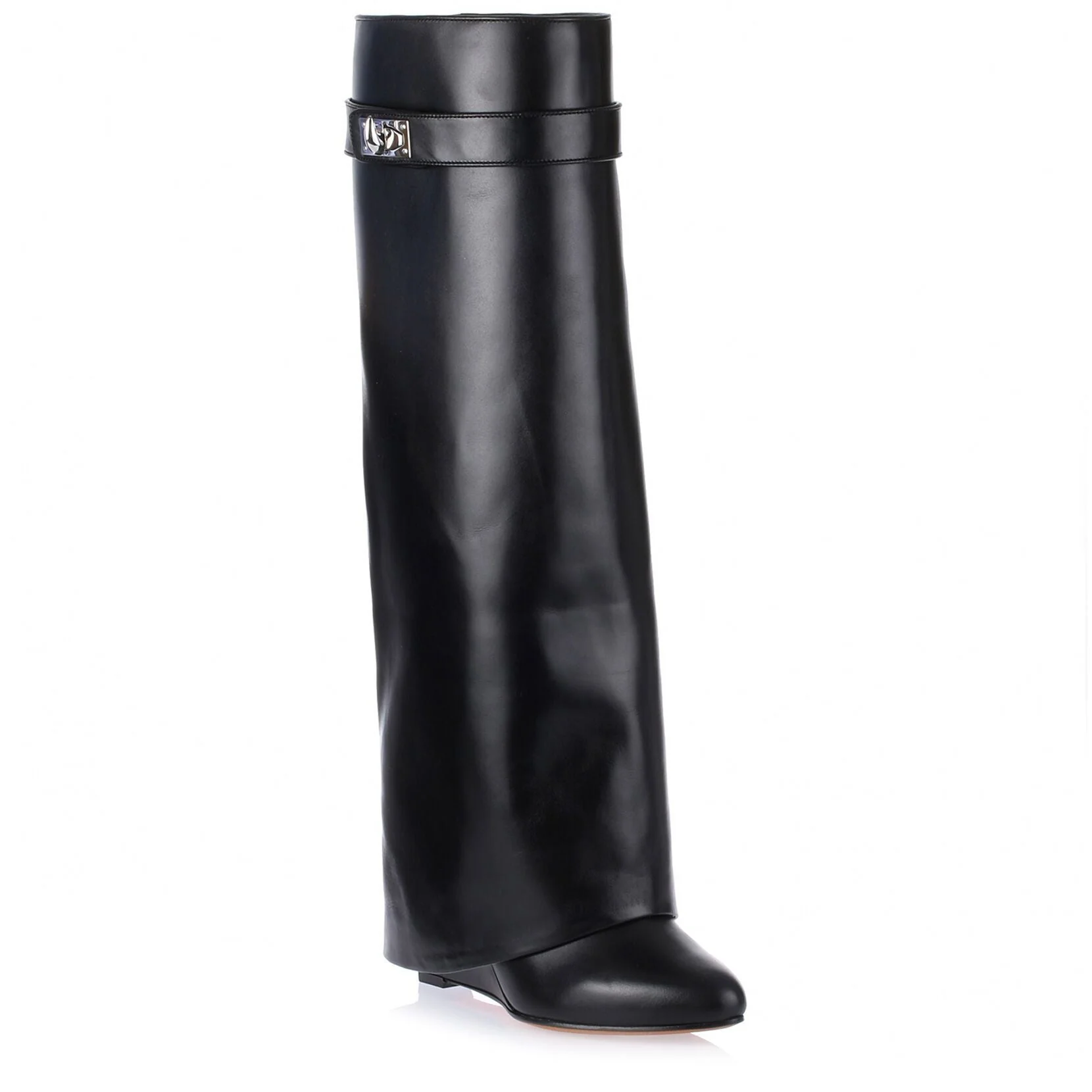 Black fold-over shark lock knee boot - Image 2