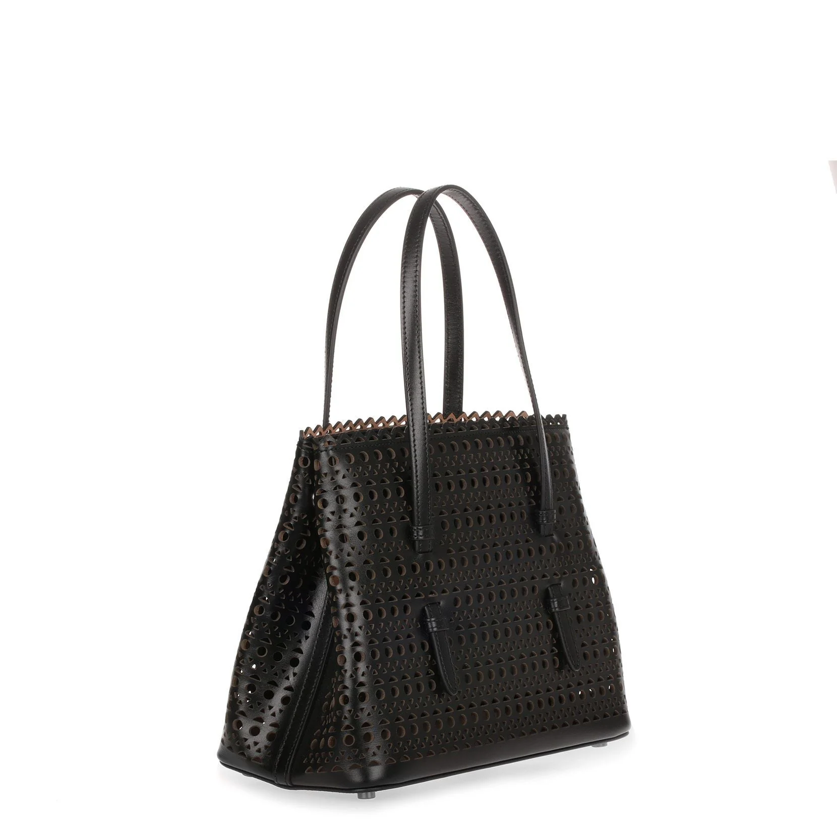 Black Leather Laser-cut Small Tote - Image 3