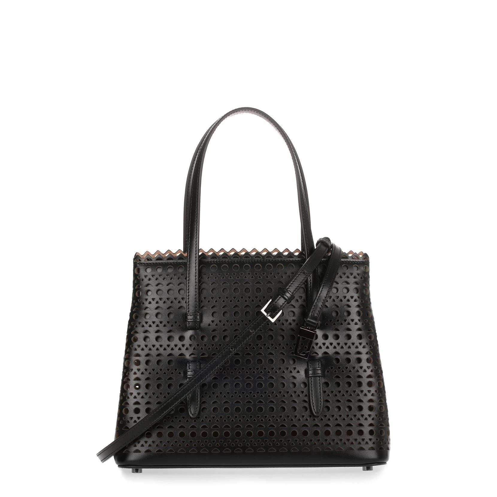Black Leather Laser-cut Small Tote - Image 4