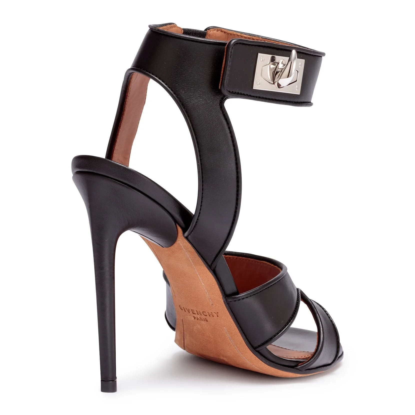 Black leather shark-lock sandals - Image 3