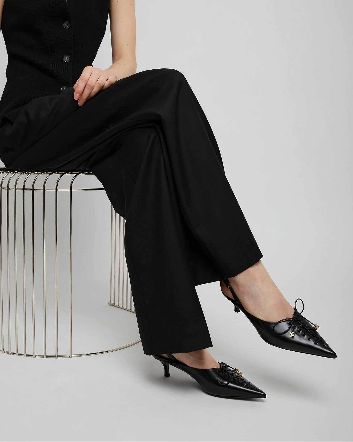 Black leather slingblacks - Image 2