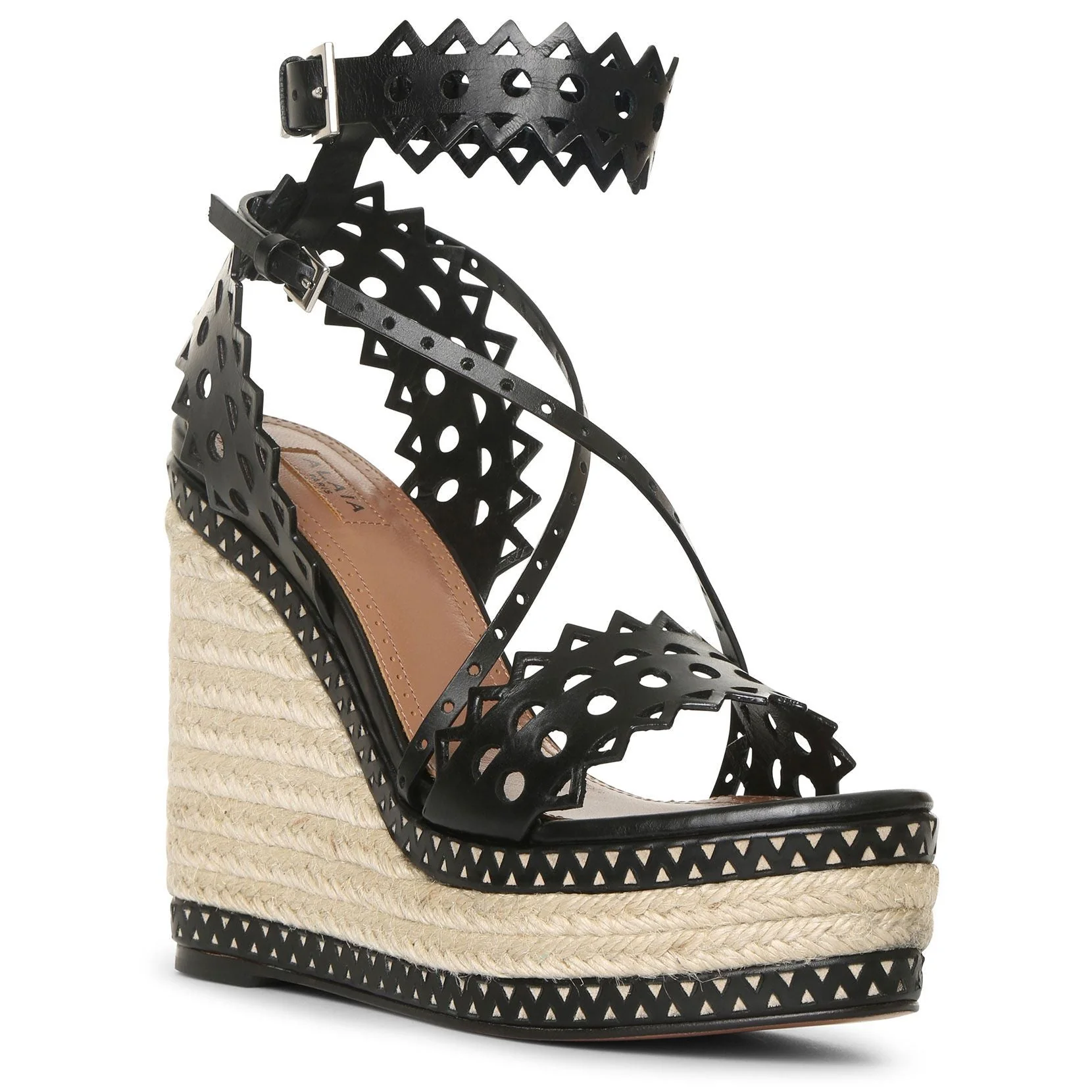 Black leather wedge espadrille sandals - Image 2