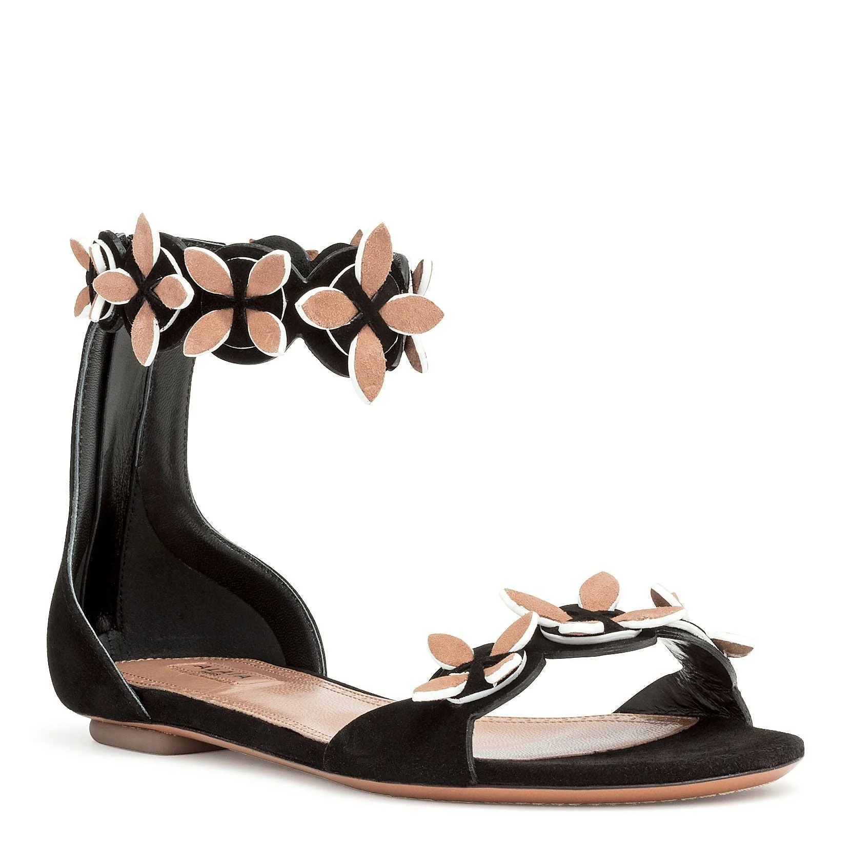 Black suede flower flat sandals - Image 2