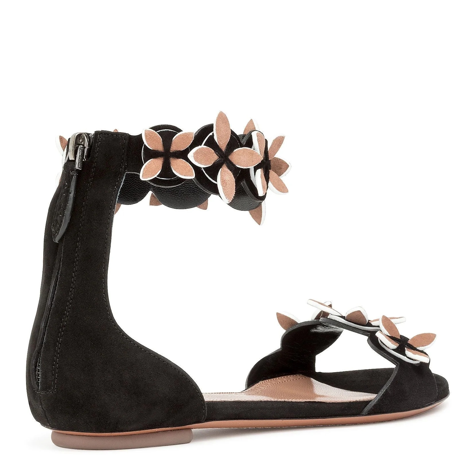Black suede flower flat sandals - Image 3