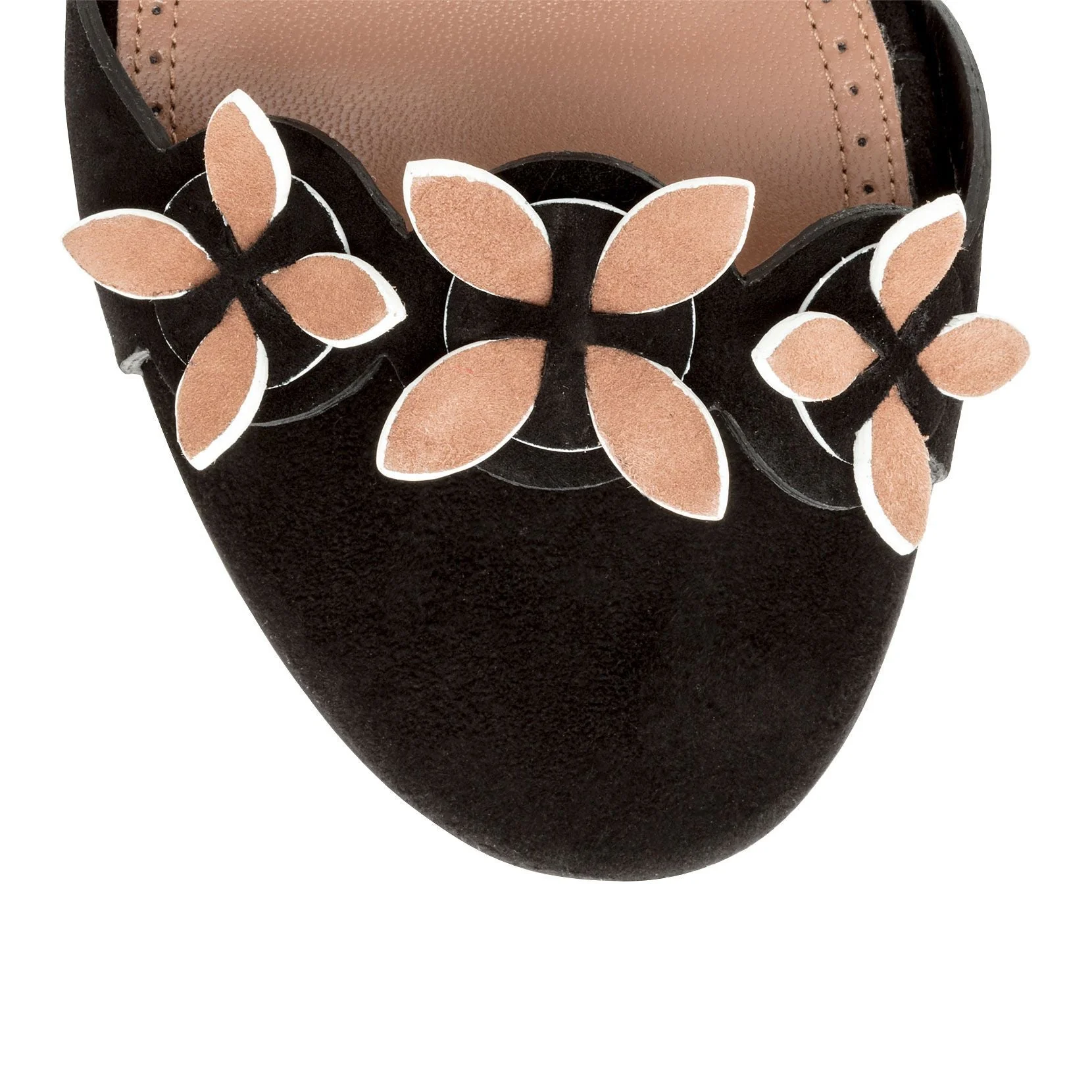 Black suede flower flat sandals - Image 4