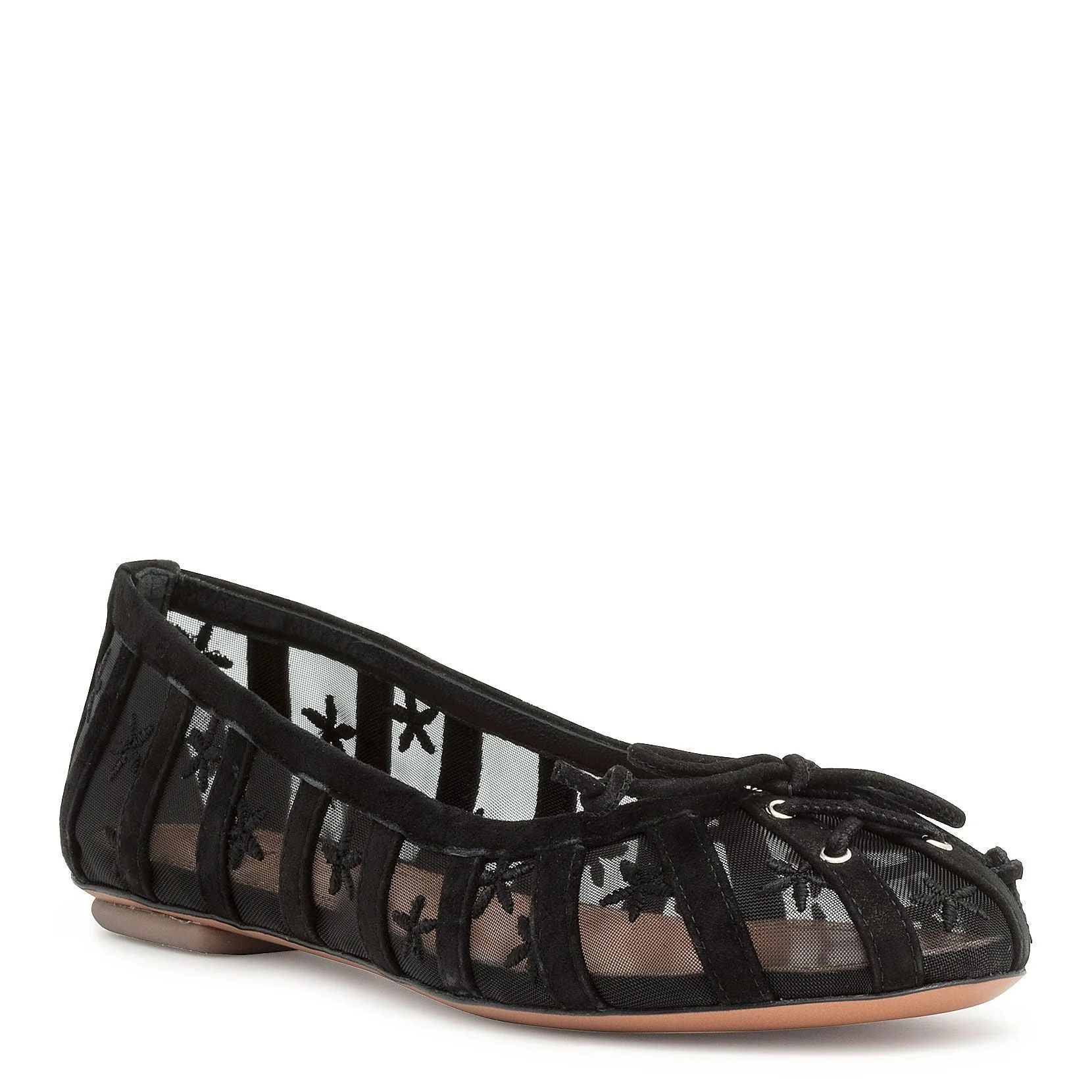 Black suede flower mesh ballerinas - Image 2
