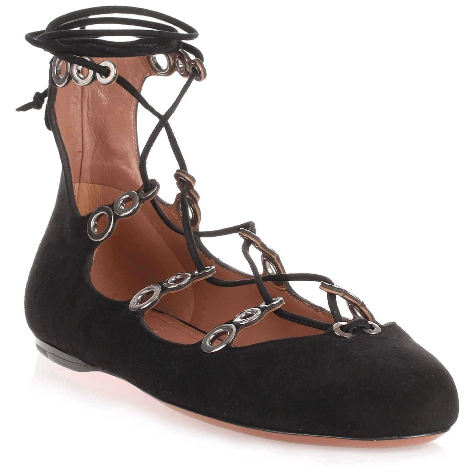 Black suede lace up ballerina - Image 2