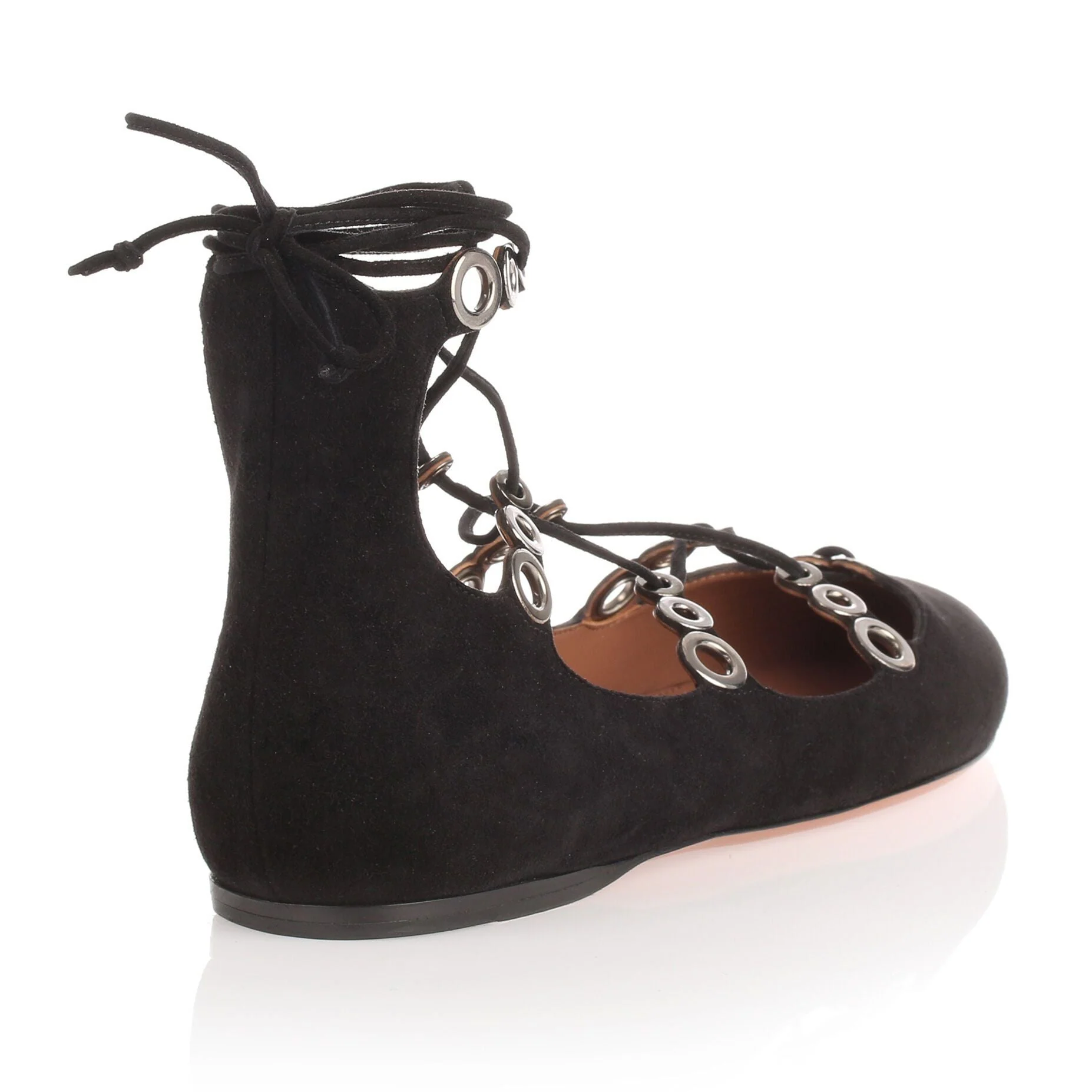 Black suede lace up ballerina - Image 3