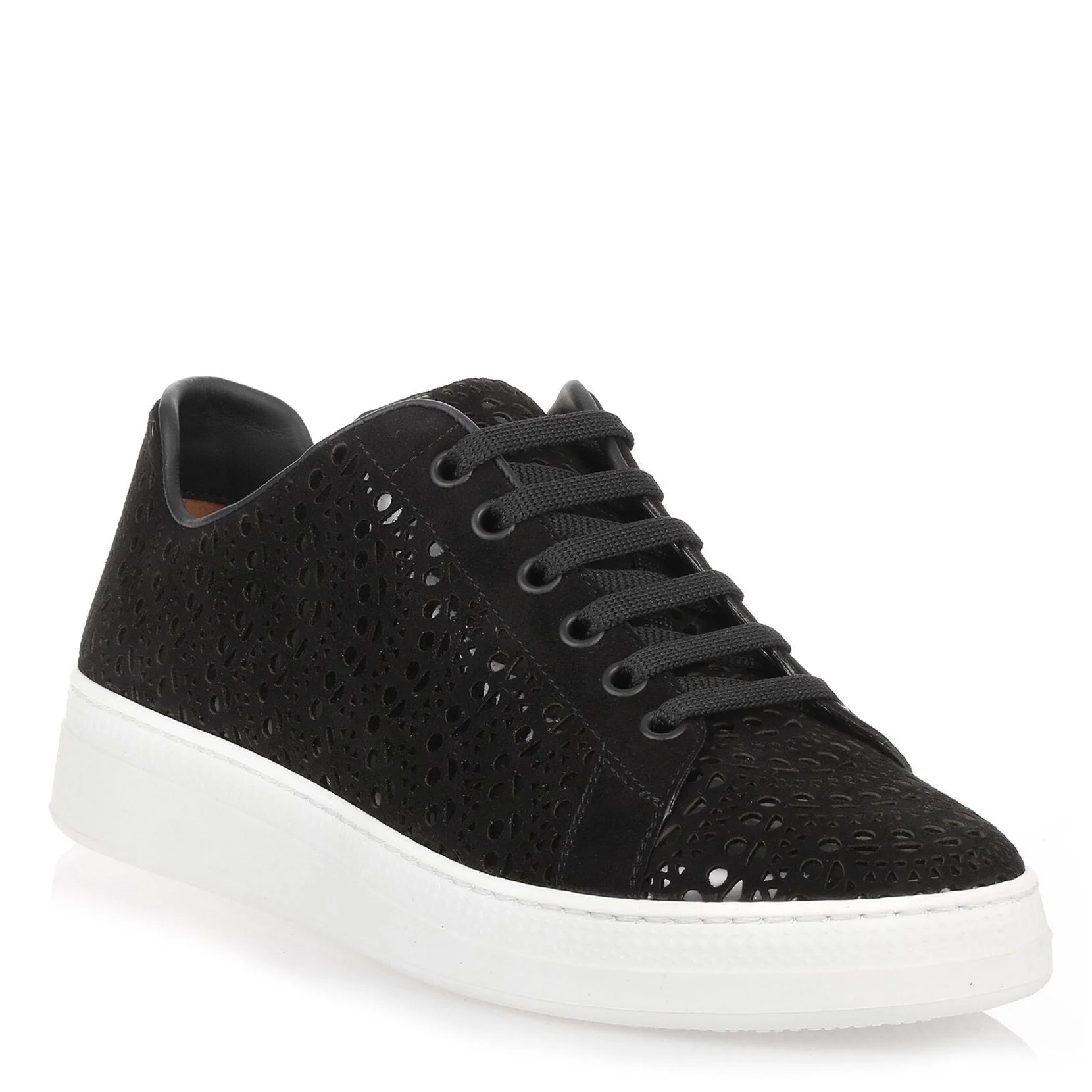Black suede laser-cut sneaker - Image 2