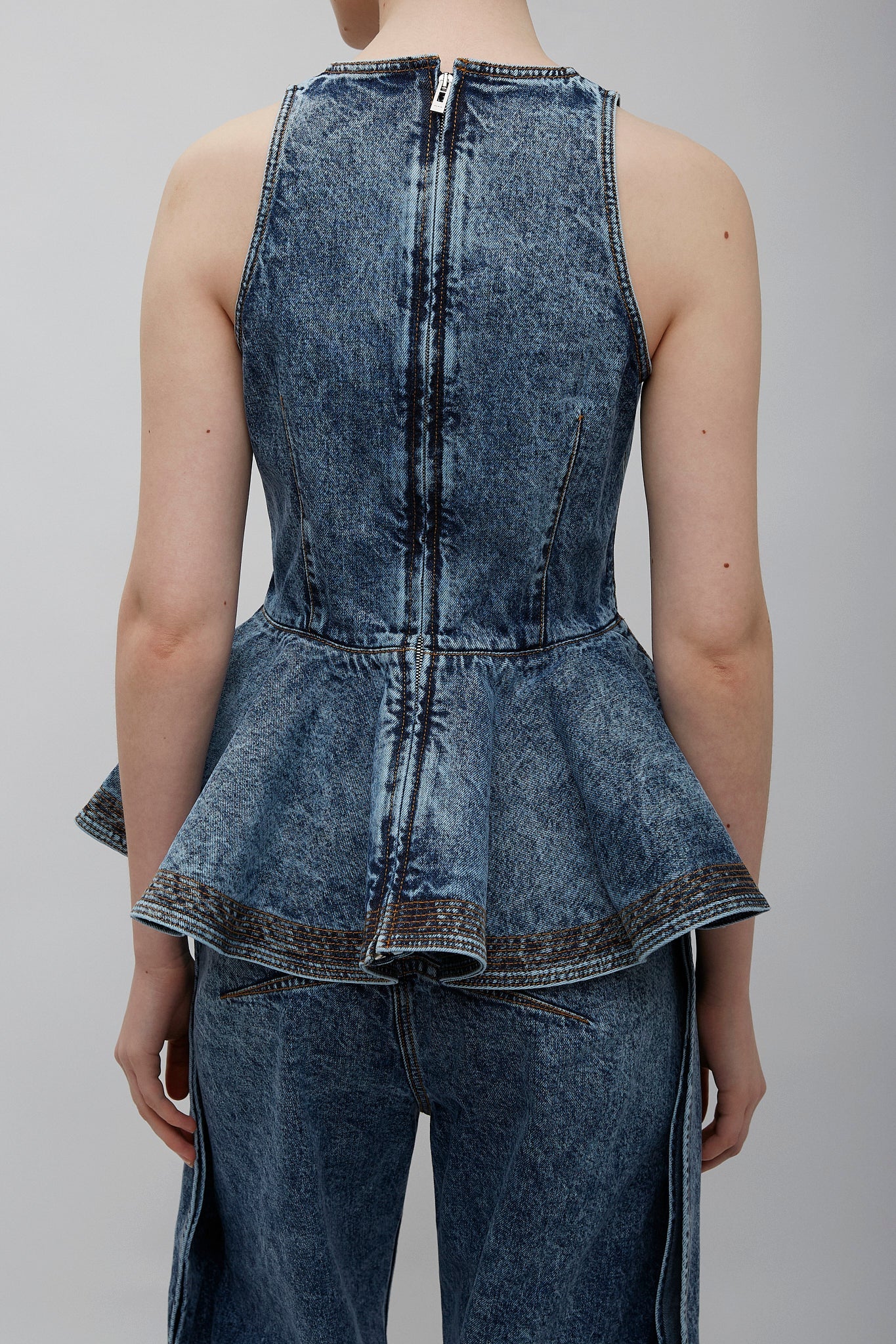 Blue denim peplum top - Image 4