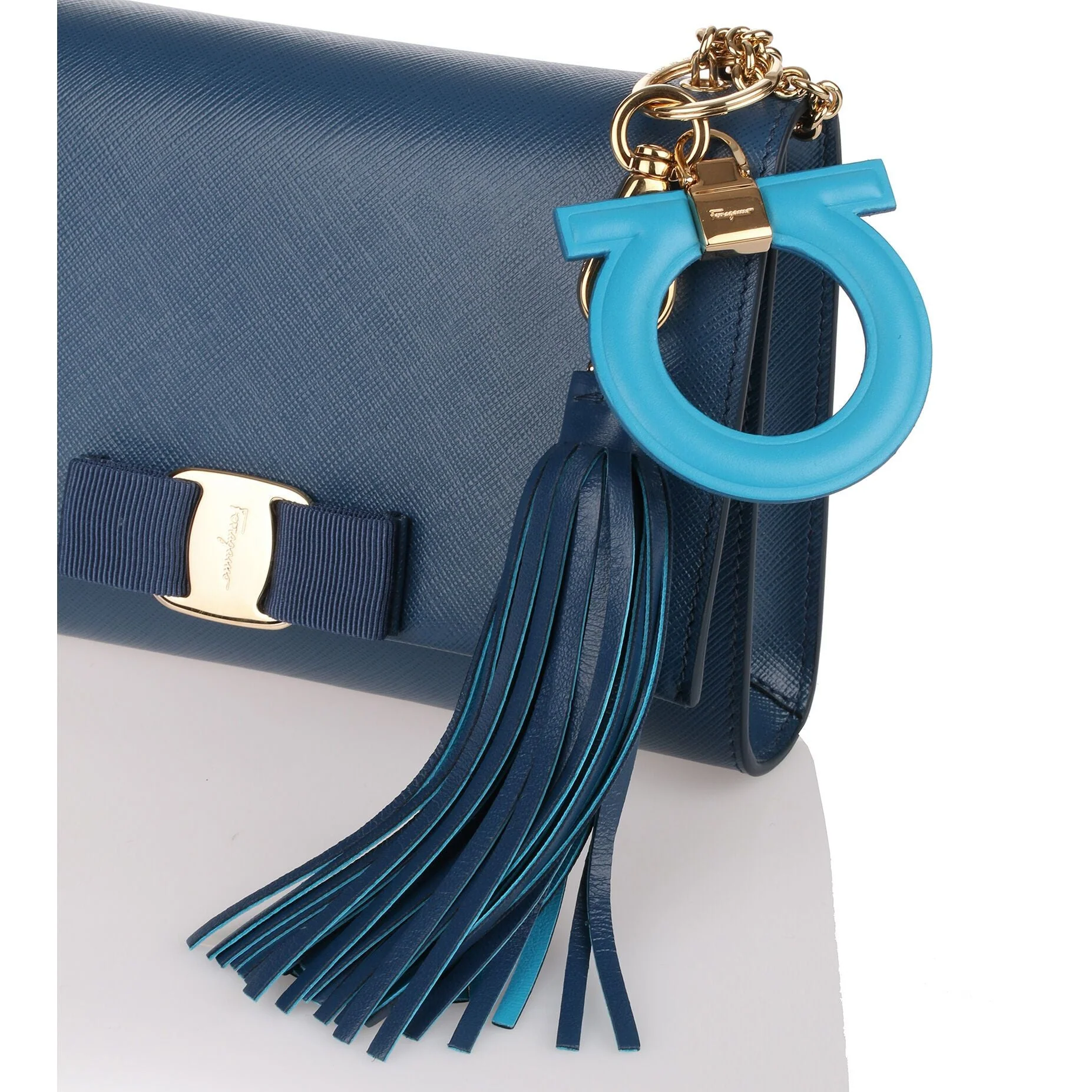 Blue leather Gancio keyring - Image 3