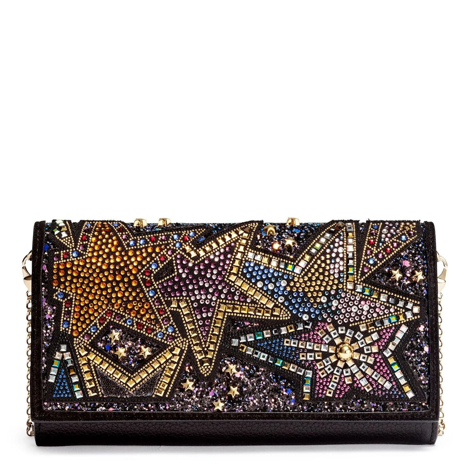 Boudoir beaded black leather chain wallet