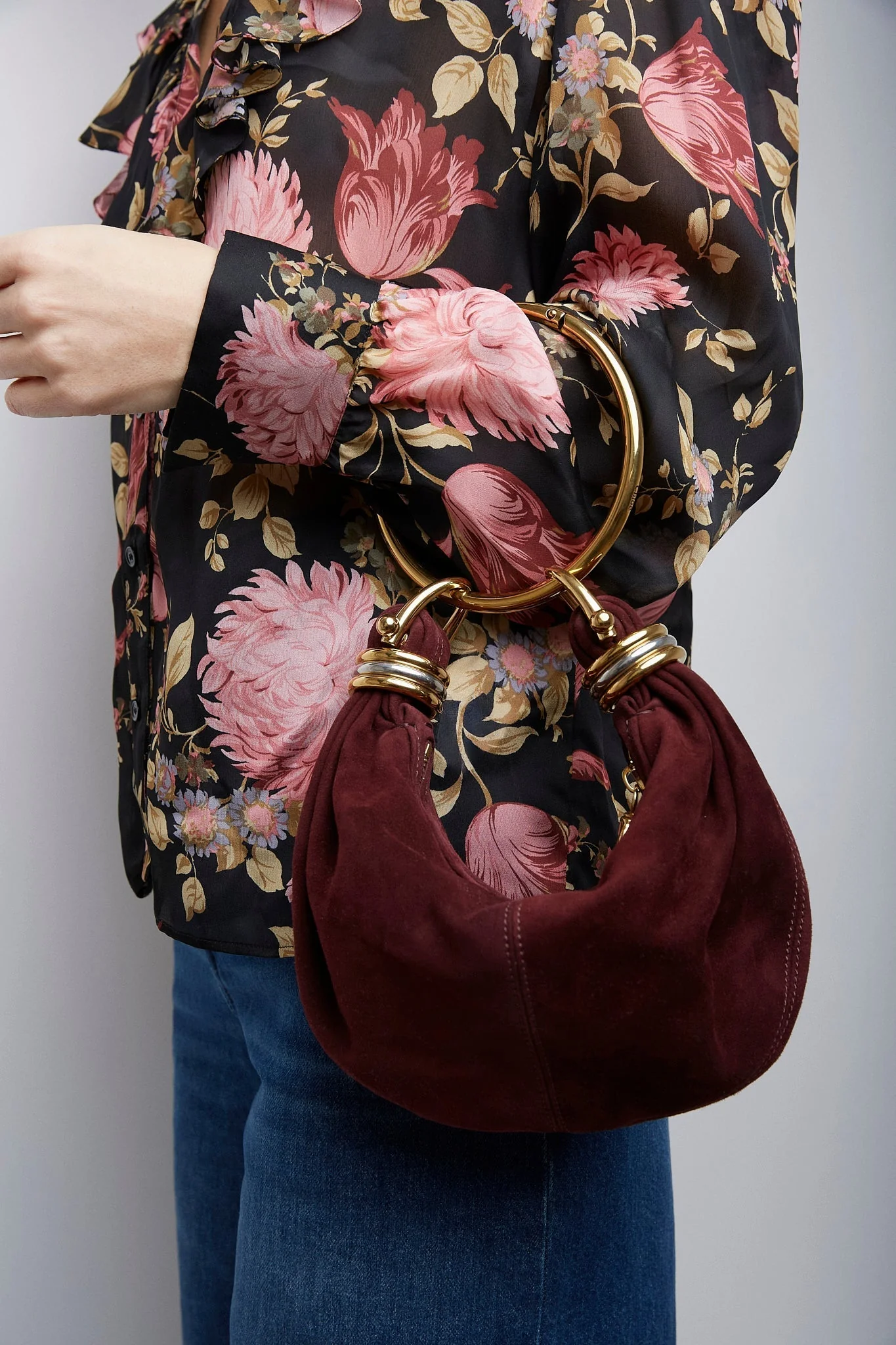 Bracelet burgundy mini suede hobo bag - Image 6
