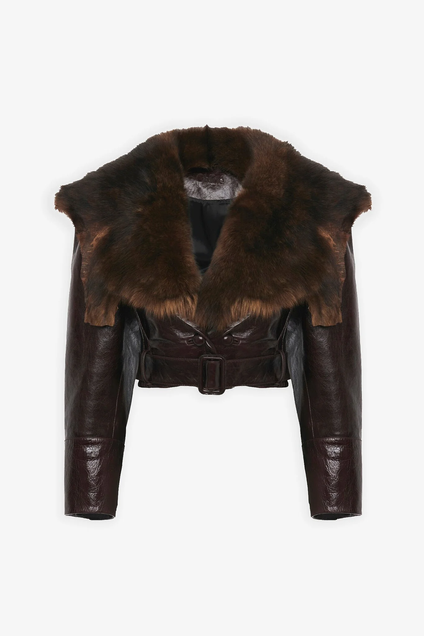 Brown cropped leather jacket