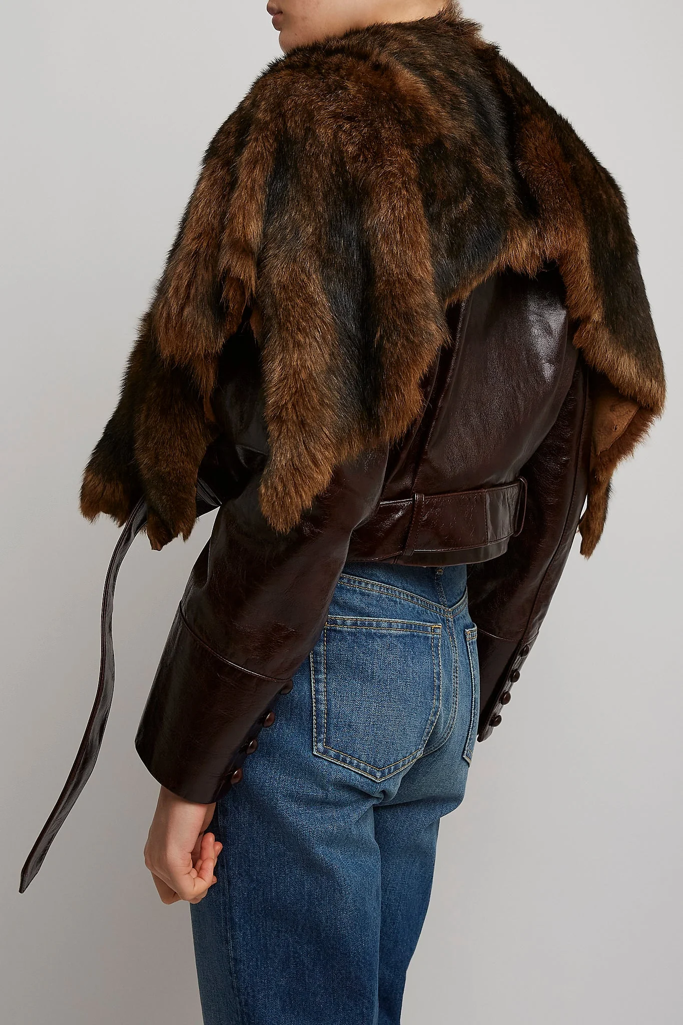 Brown cropped leather jacket - Image 4