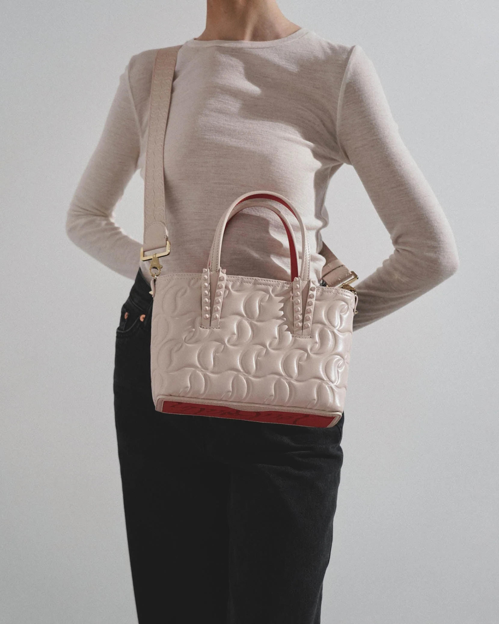 Cabata E/W mini beige leather tote bag - Image 2