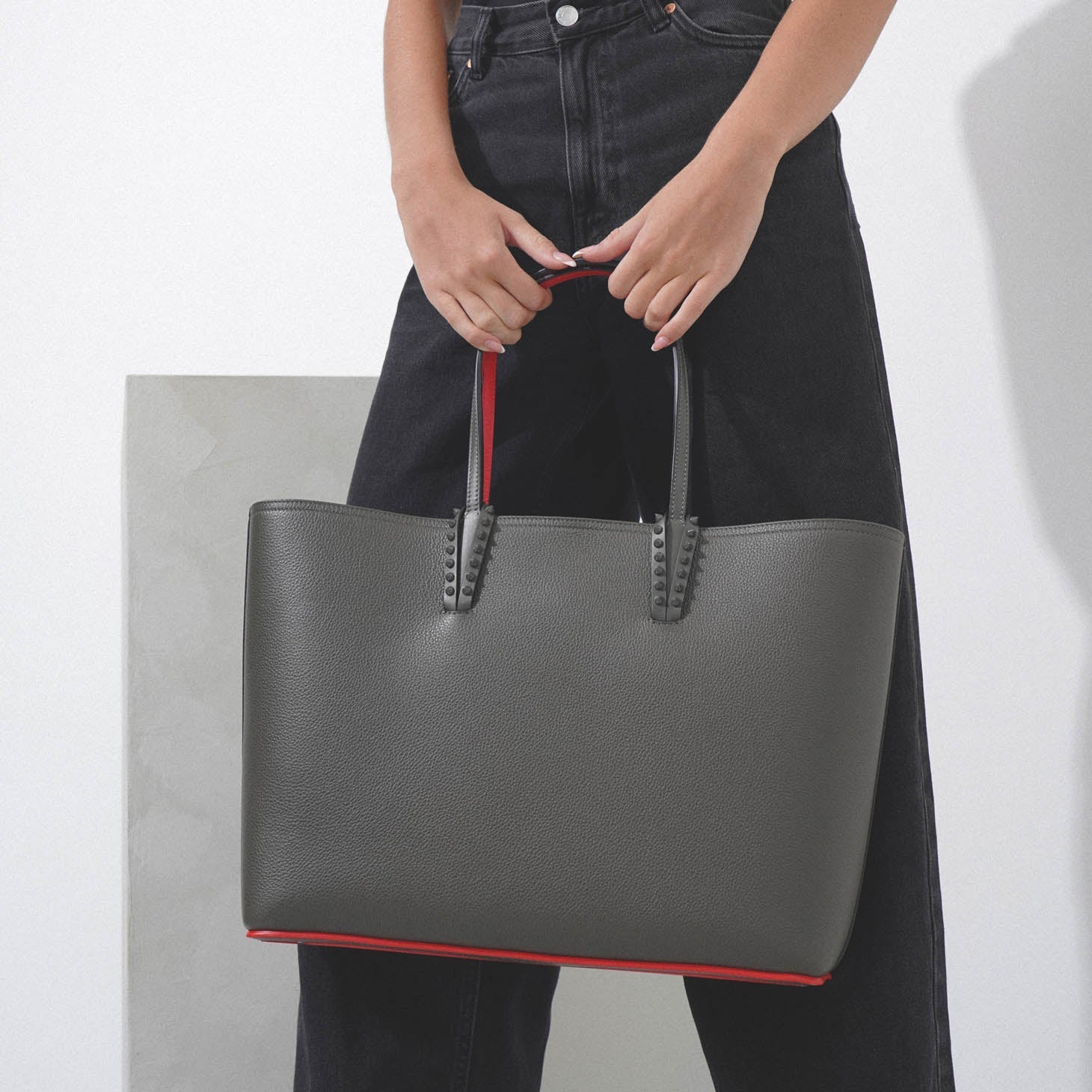 Cabata large dark grey leather tote bag - Image 6