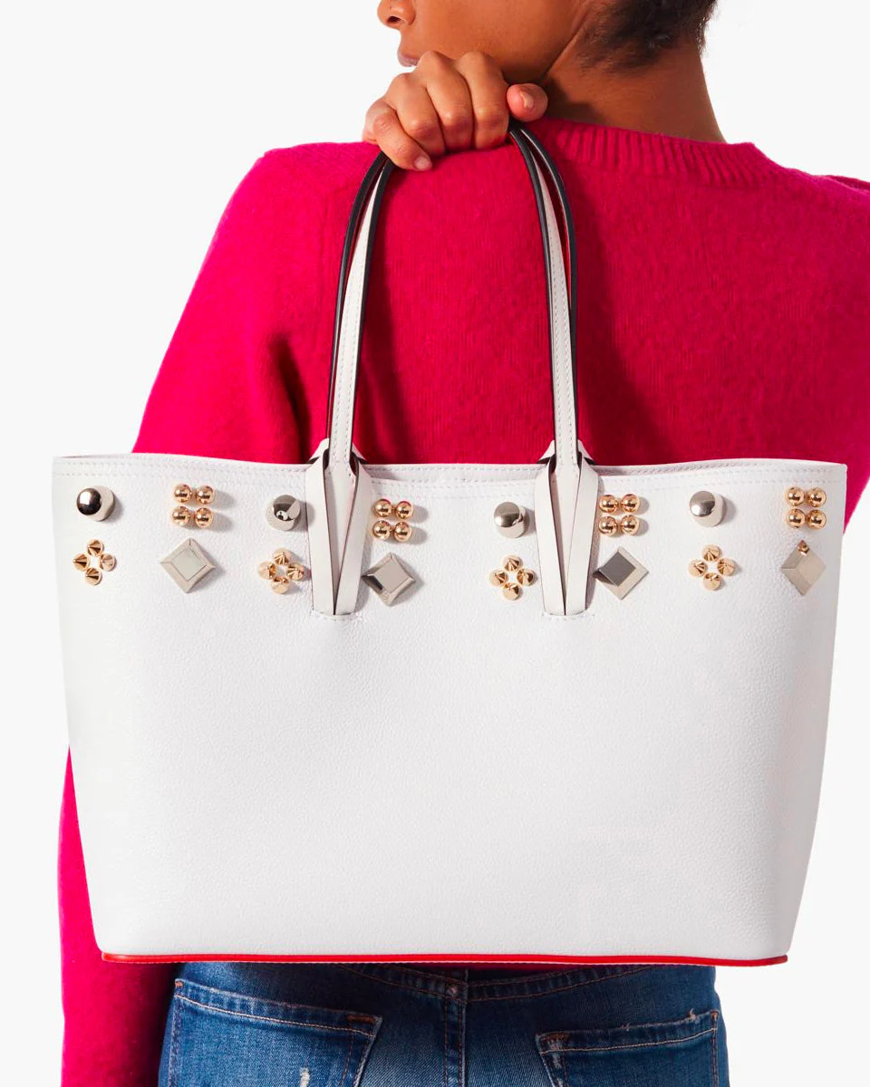 Cabata small spikes white leather tote bag - Image 2