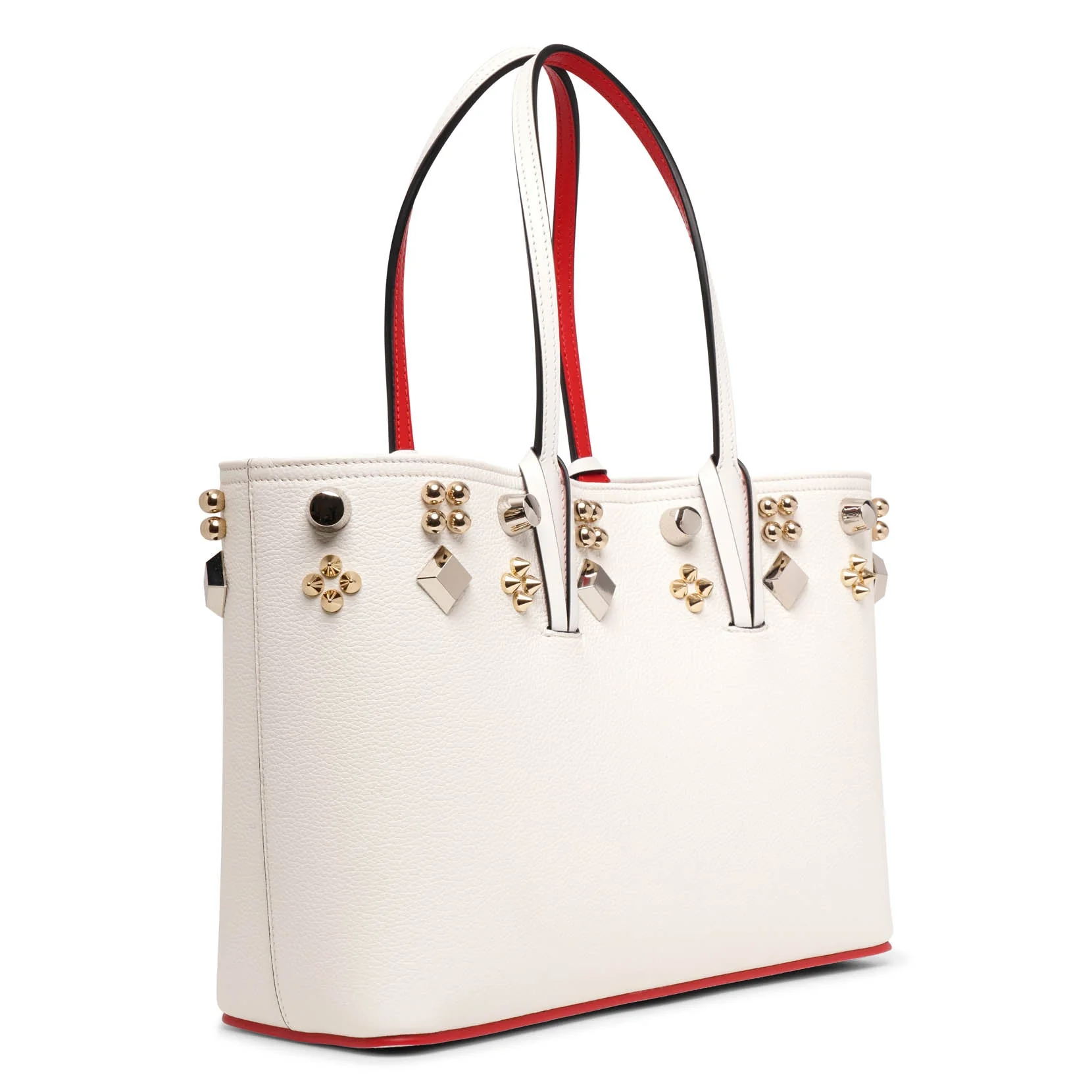 Cabata small spikes white leather tote bag - Image 3