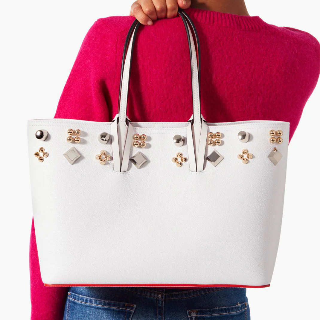 Cabata small spikes white leather tote bag - Image 6