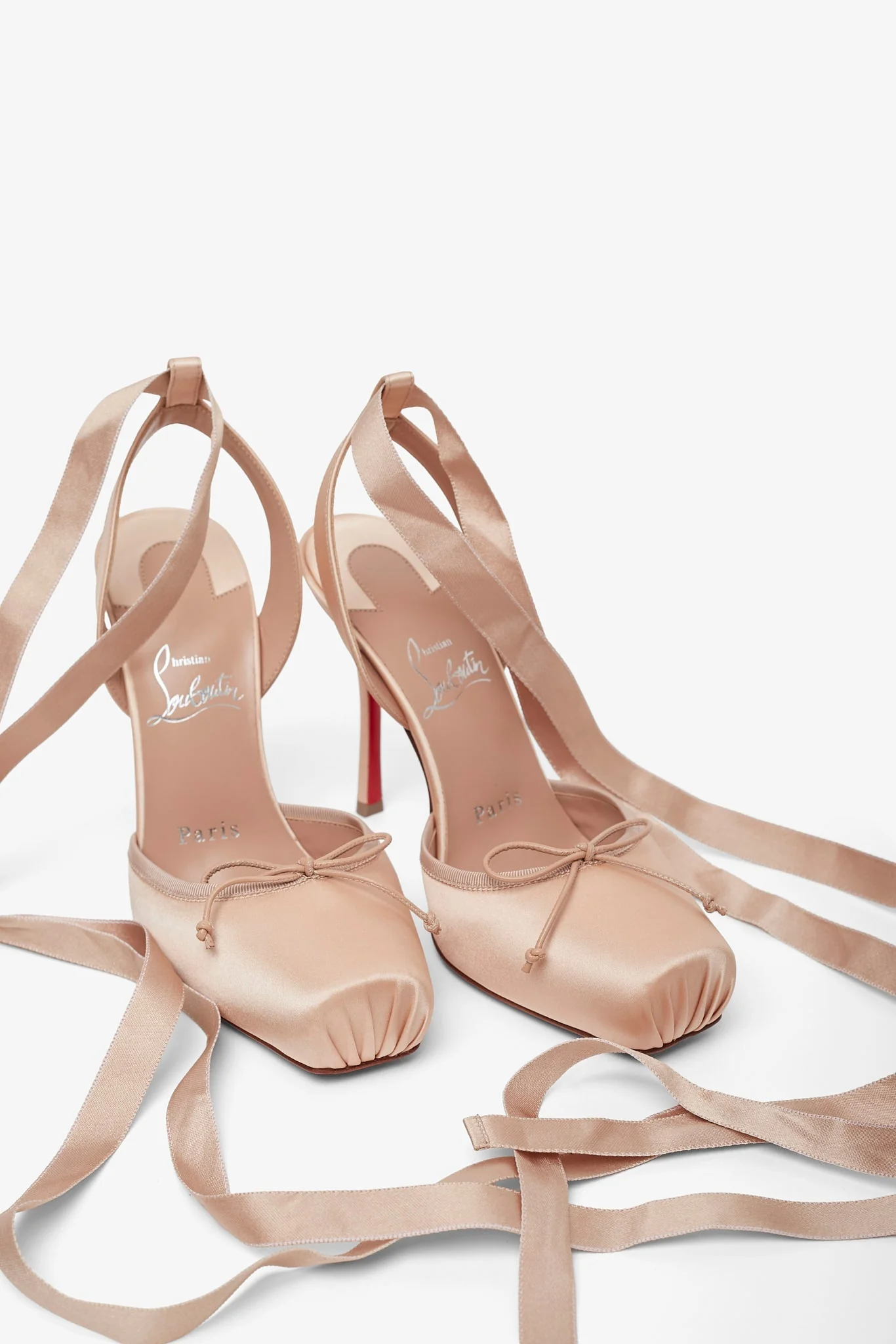 Cassia lace up 100 blush satin pumps - Image 4