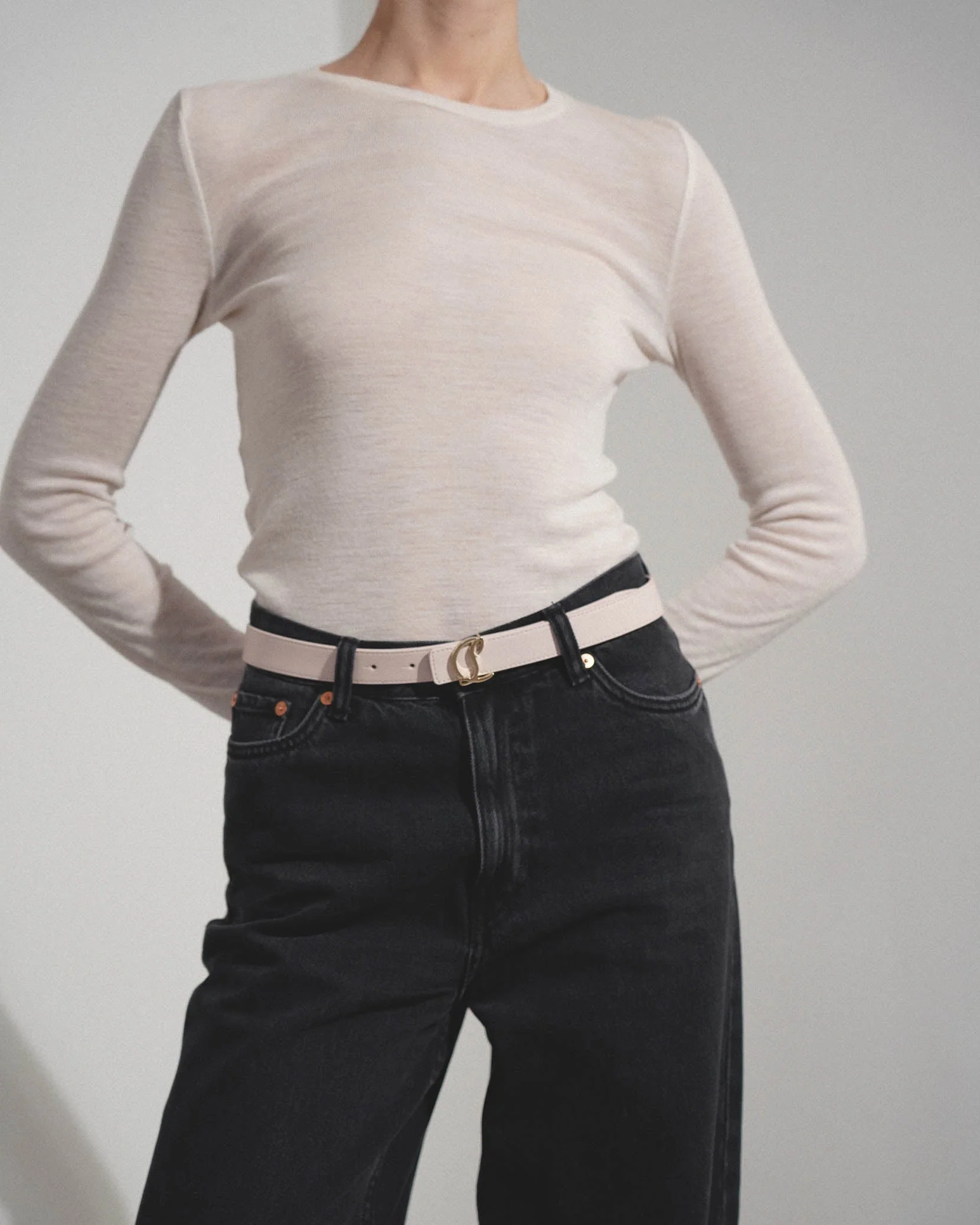 CL Logo 25mm beige leather belt - Image 2