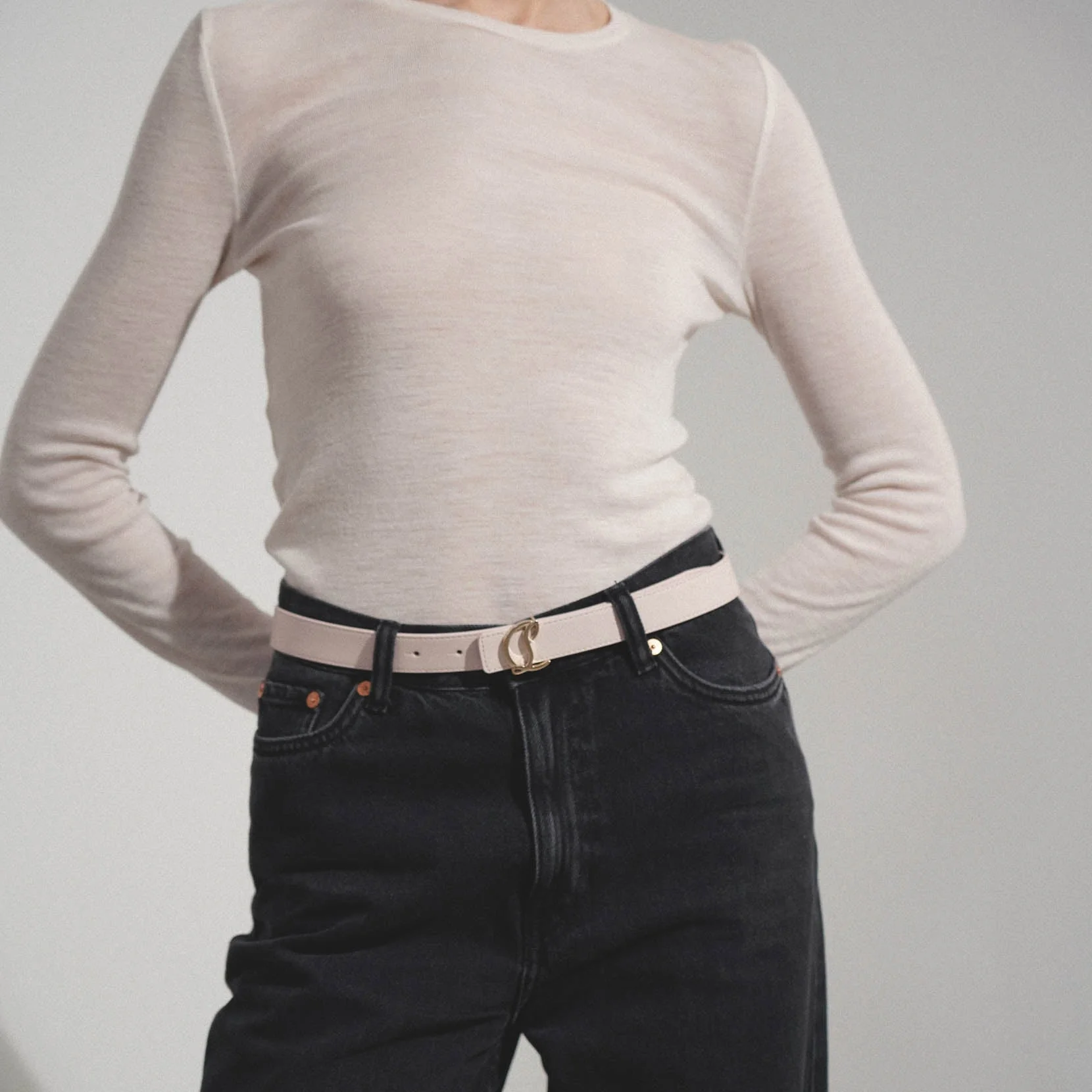 CL Logo 25mm beige leather belt - Image 4