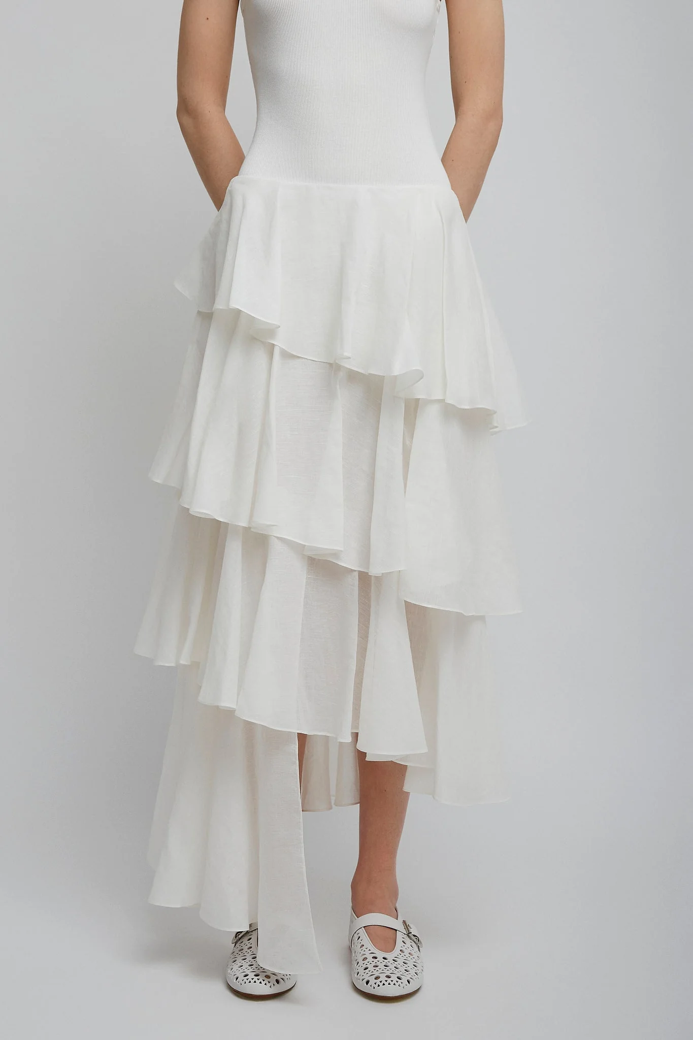 Cotton linen white spiral skirt - Image 2