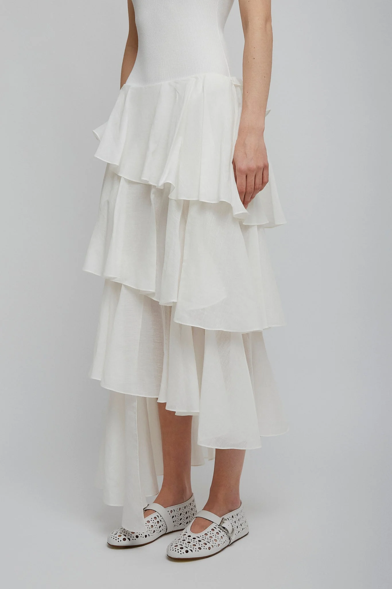 Cotton linen white spiral skirt - Image 3