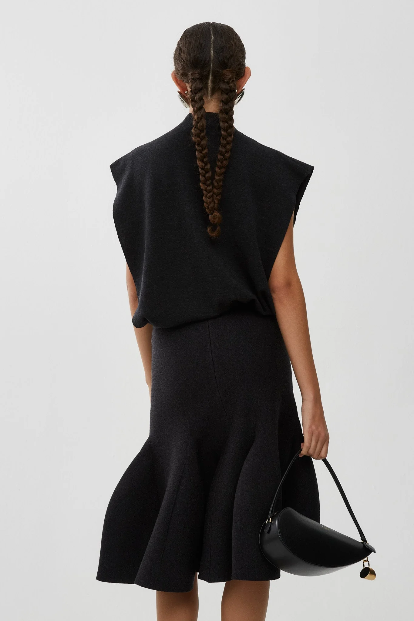 Dark brown sculptural knit midi skirt - Image 3