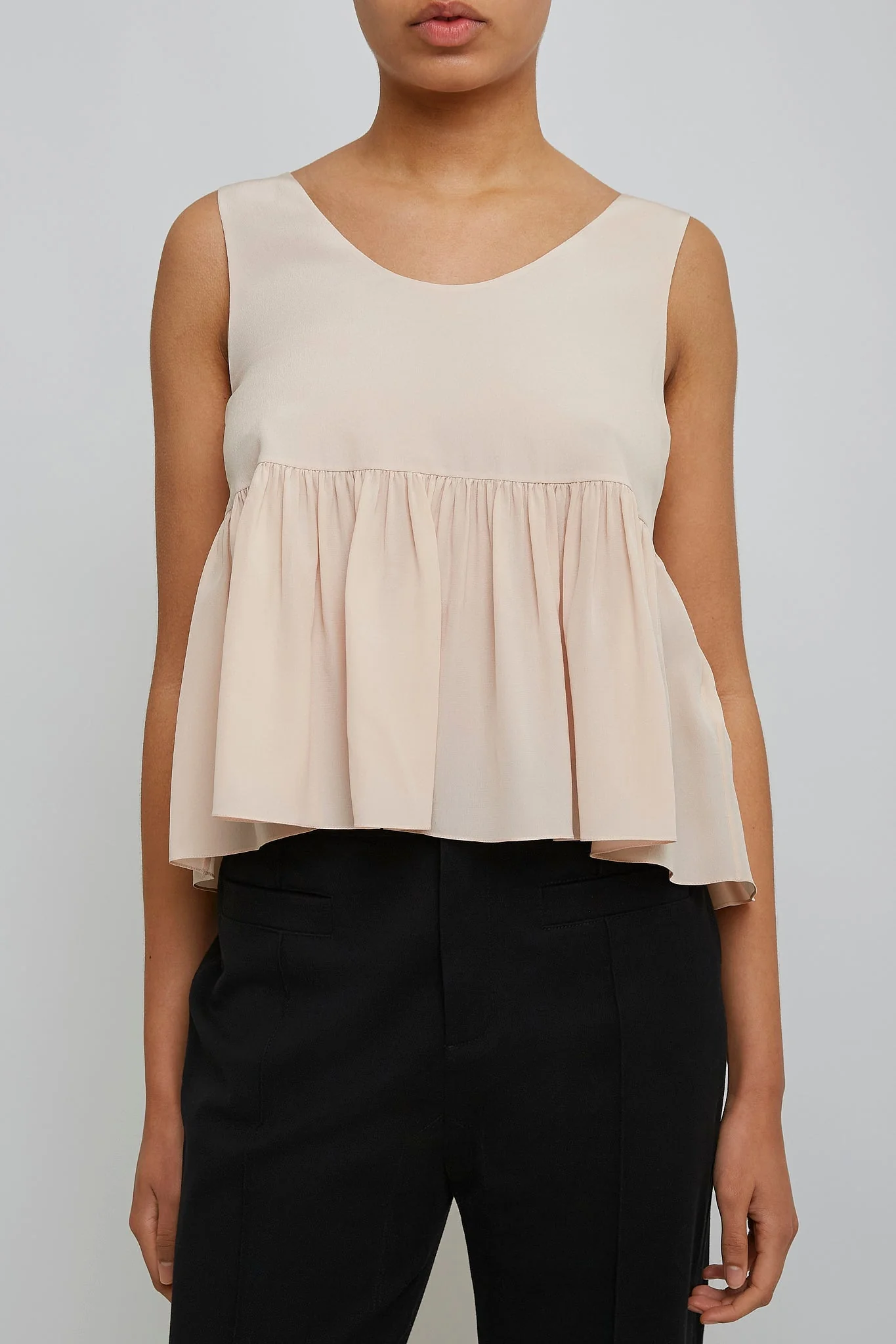 Delicate pink peplum silk top - Image 4