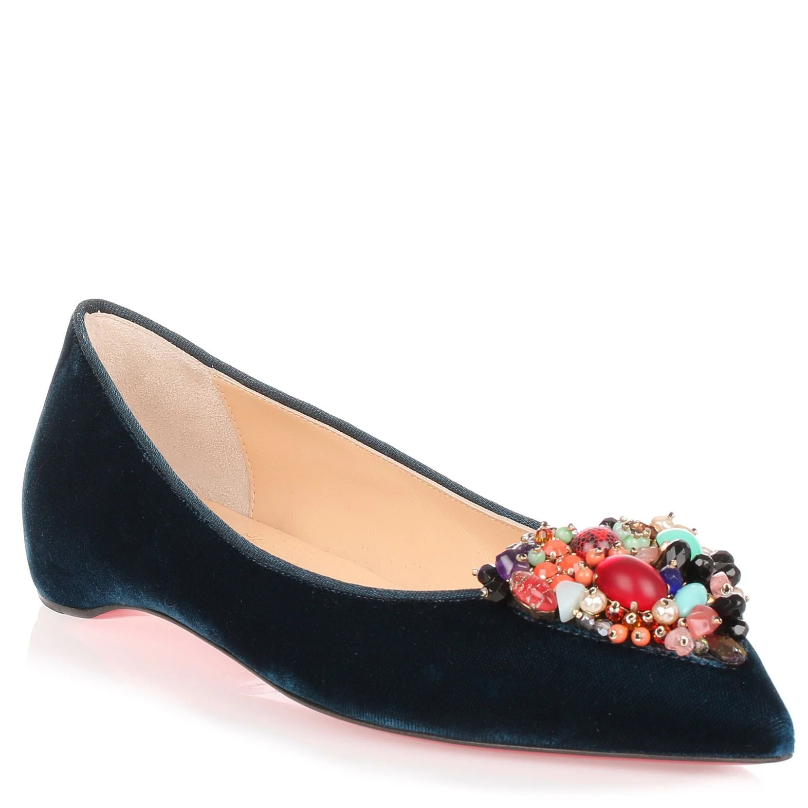 Diva Cora petrol velvet flat - Image 2