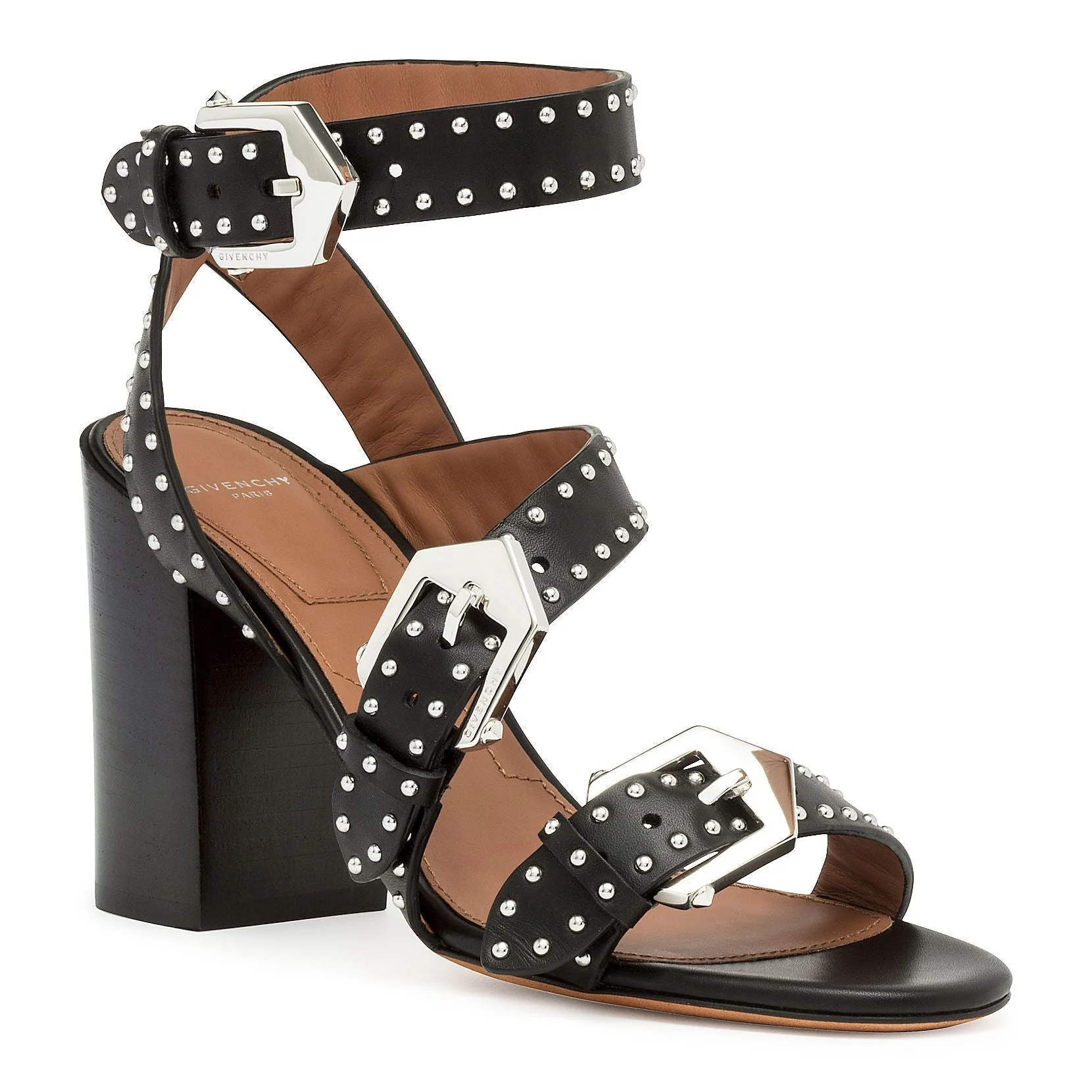 Elegant black leather stacked heel sandals - Image 2