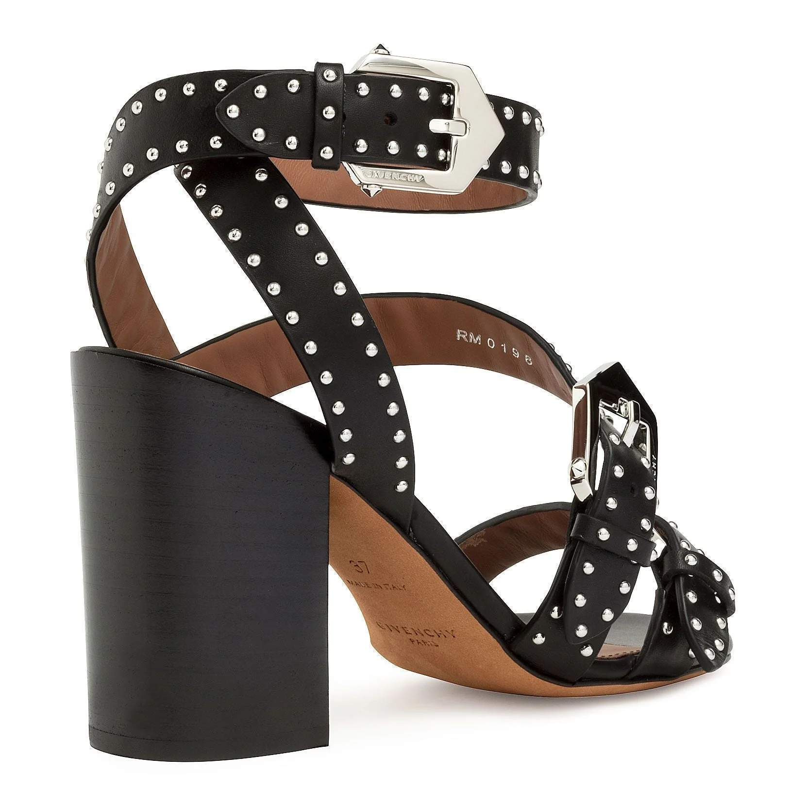 Elegant black leather stacked heel sandals - Image 3