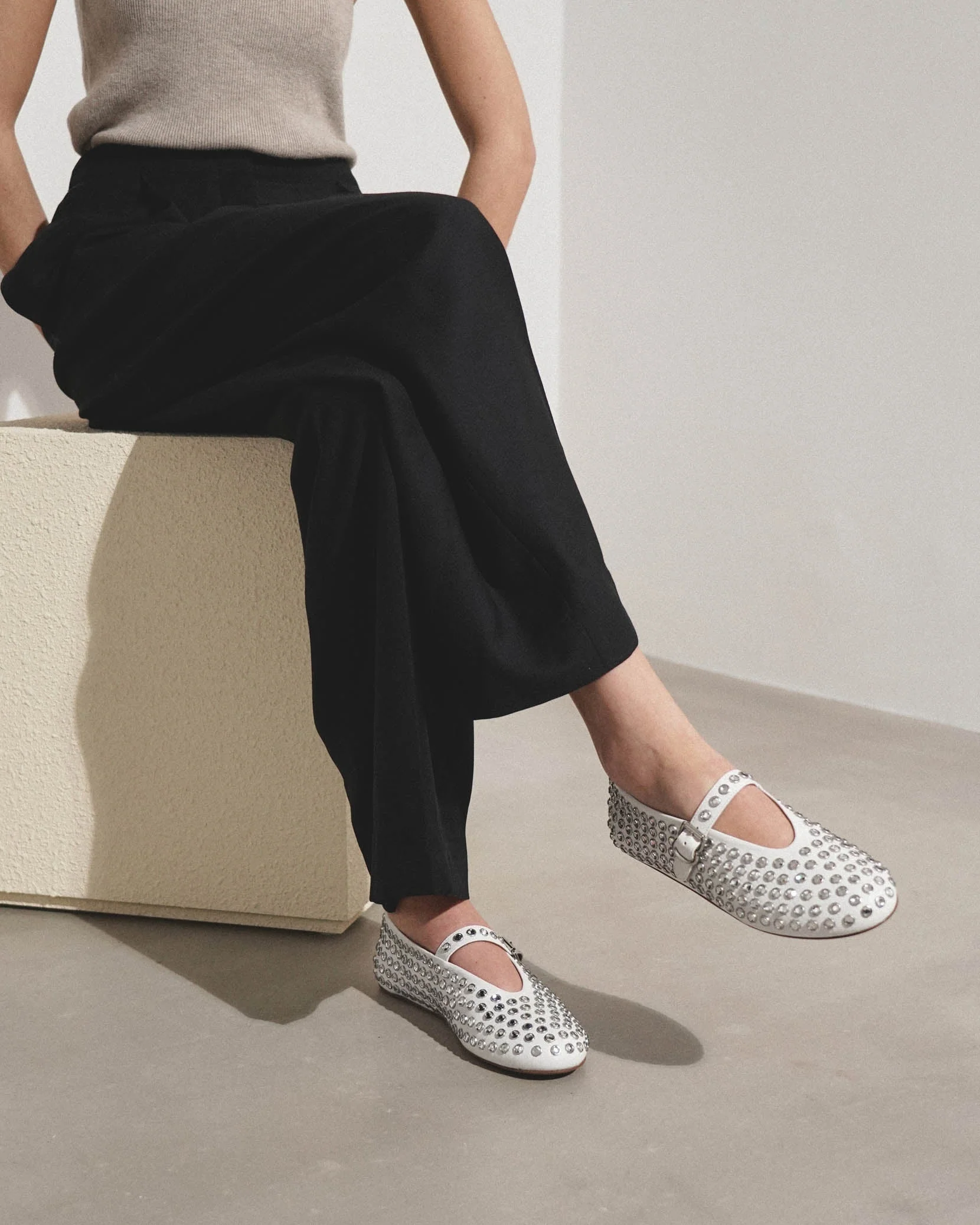 Embellished white leather ballet flats - Image 2