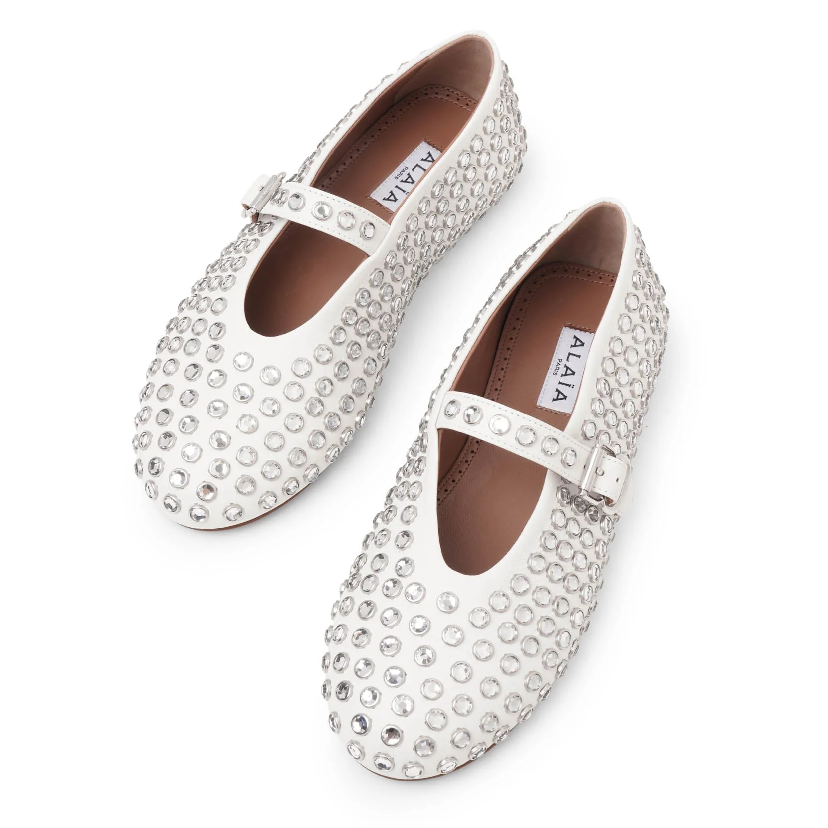 Embellished white leather ballet flats - Image 5