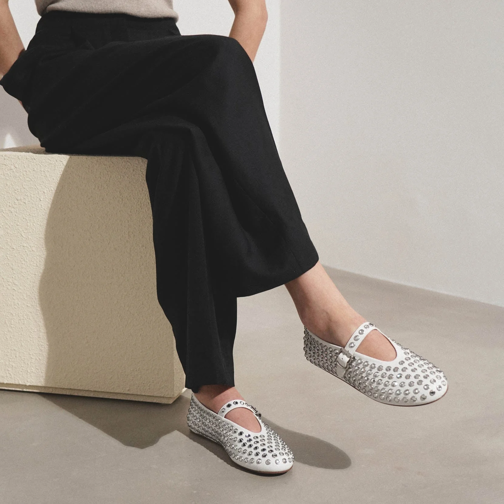 Embellished white leather ballet flats - Image 6