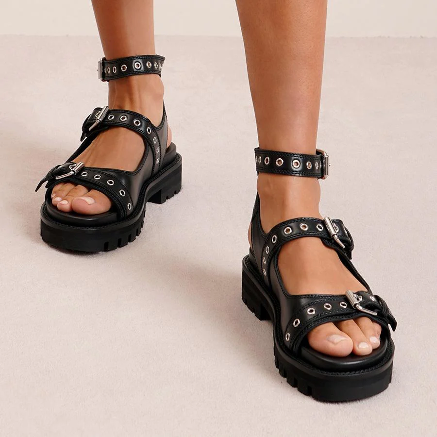 Eyelet leather chunky sandals - Image 6