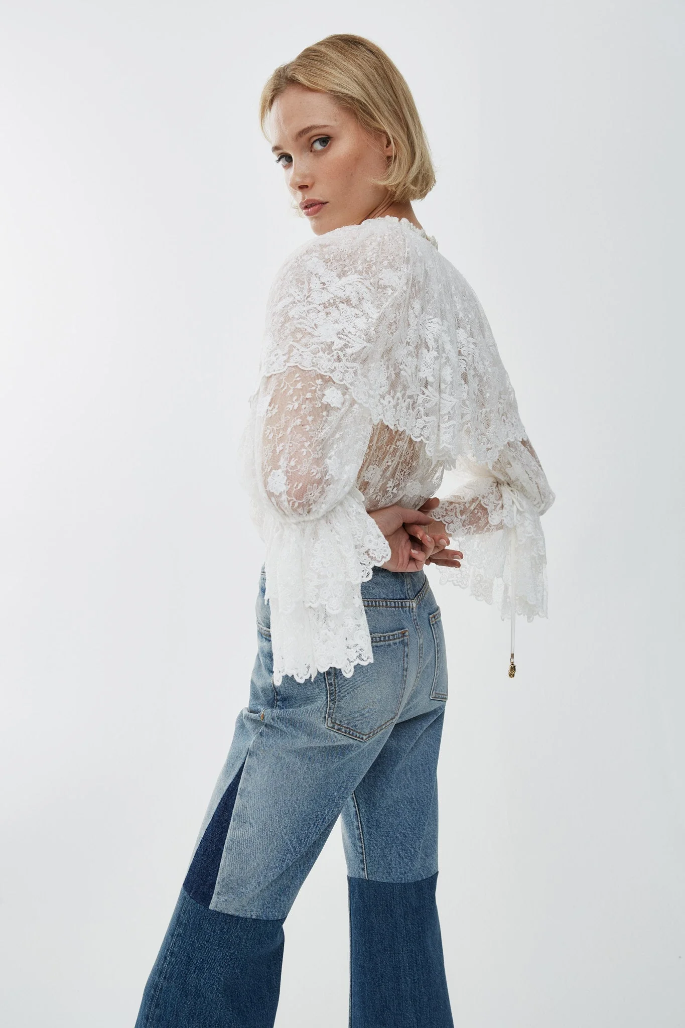 Flared patchwork jeans in denim - Image 4