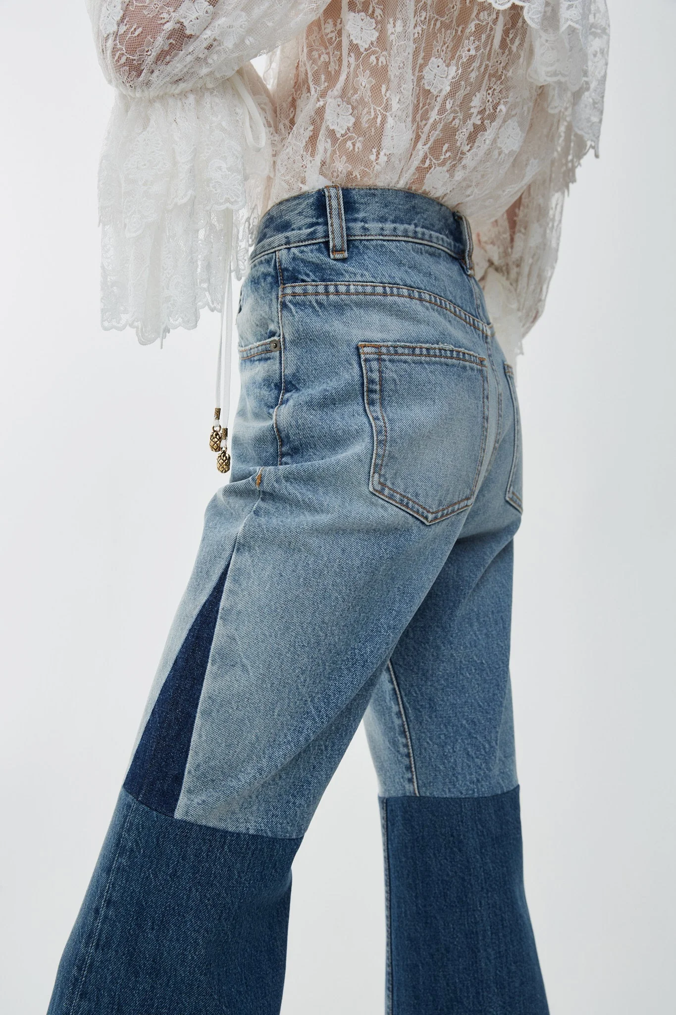Flared patchwork jeans in denim - Image 5